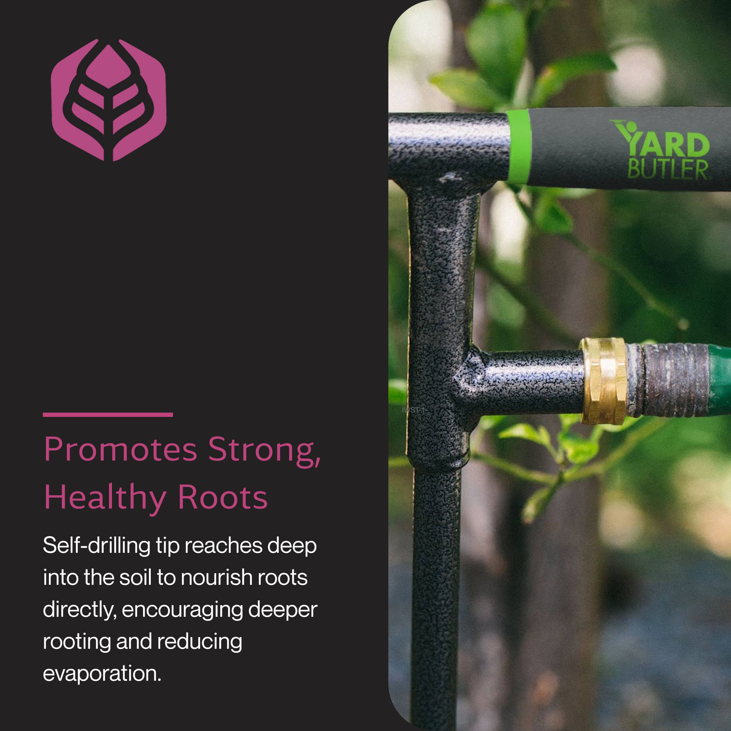 Promotes Strong, Healthy Roots

Self-drilling tip reaches deep into the soil to nourish roots directly, encouraging deeper rooting and reducing evaporation.