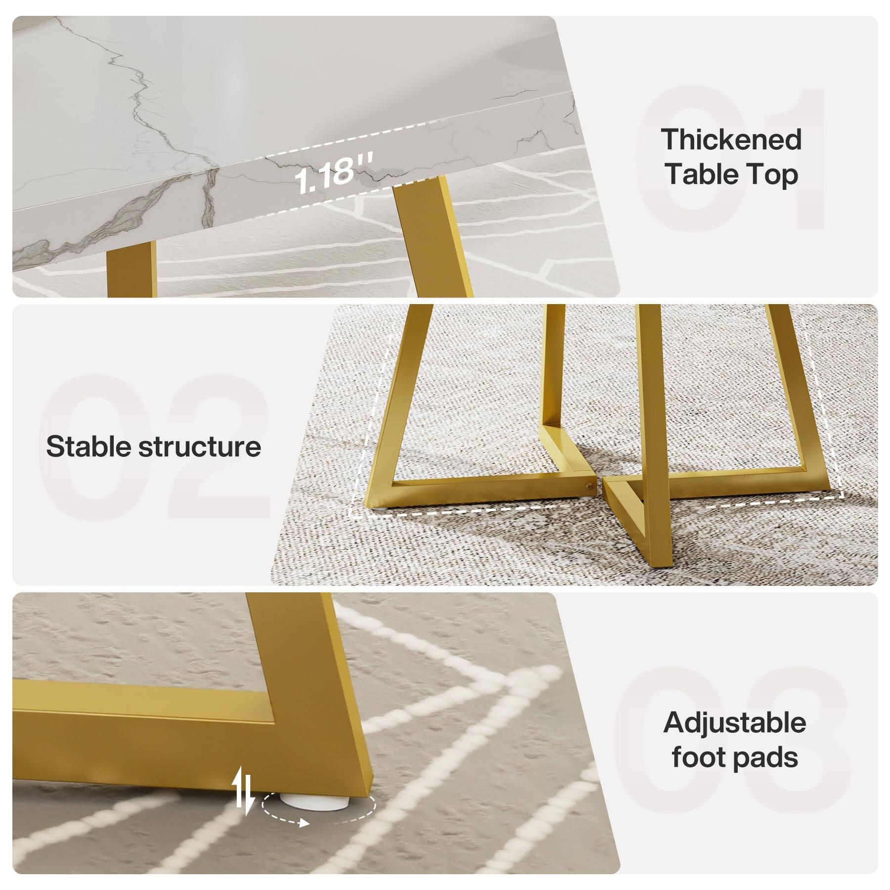 1.18" Thickened Table Top Adjustable foot pads

Stable structure

Adjustable foot pads