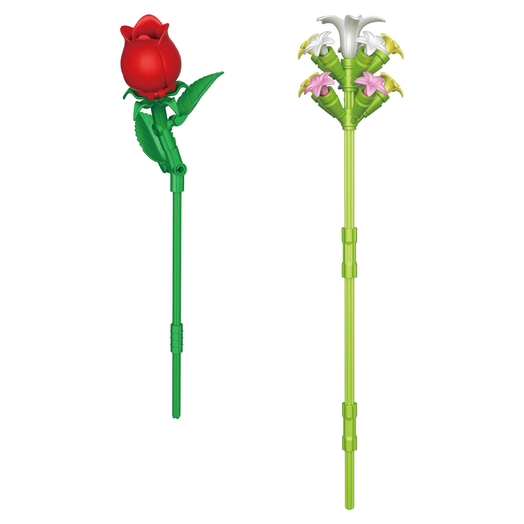 Alt View 3. Contixo - BK09 Red Rose Bouquet Building Set, 789-Piece Botanical Brick Kit with Adjustable Stems for Kids & Adults Ages 8+ - Red.