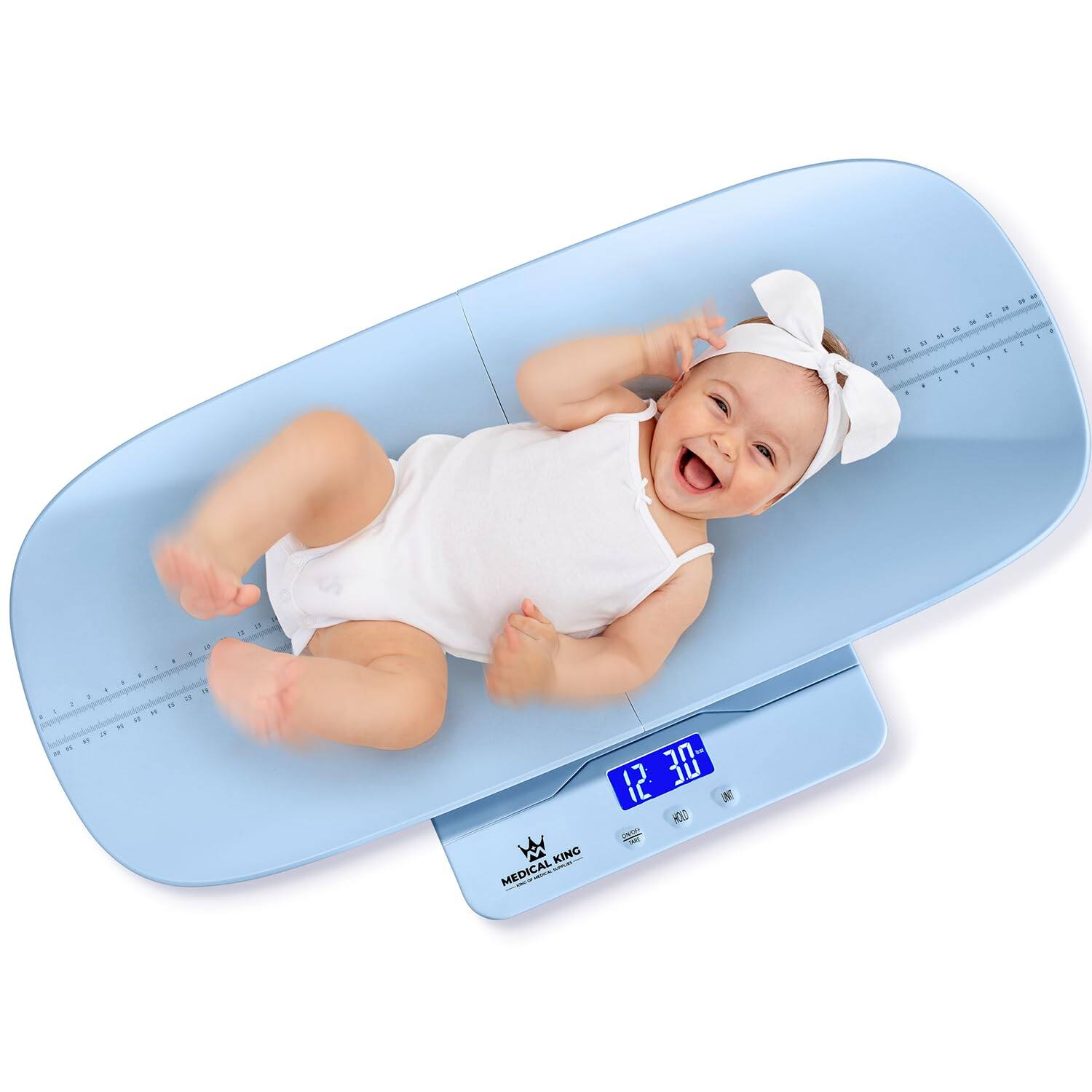 Medical King - Digital Baby Scale - Infant, Toddler & Pet Scale with Collapsible Tray, 4 Modes, High Precision, 200 lbs Capacity - Blue