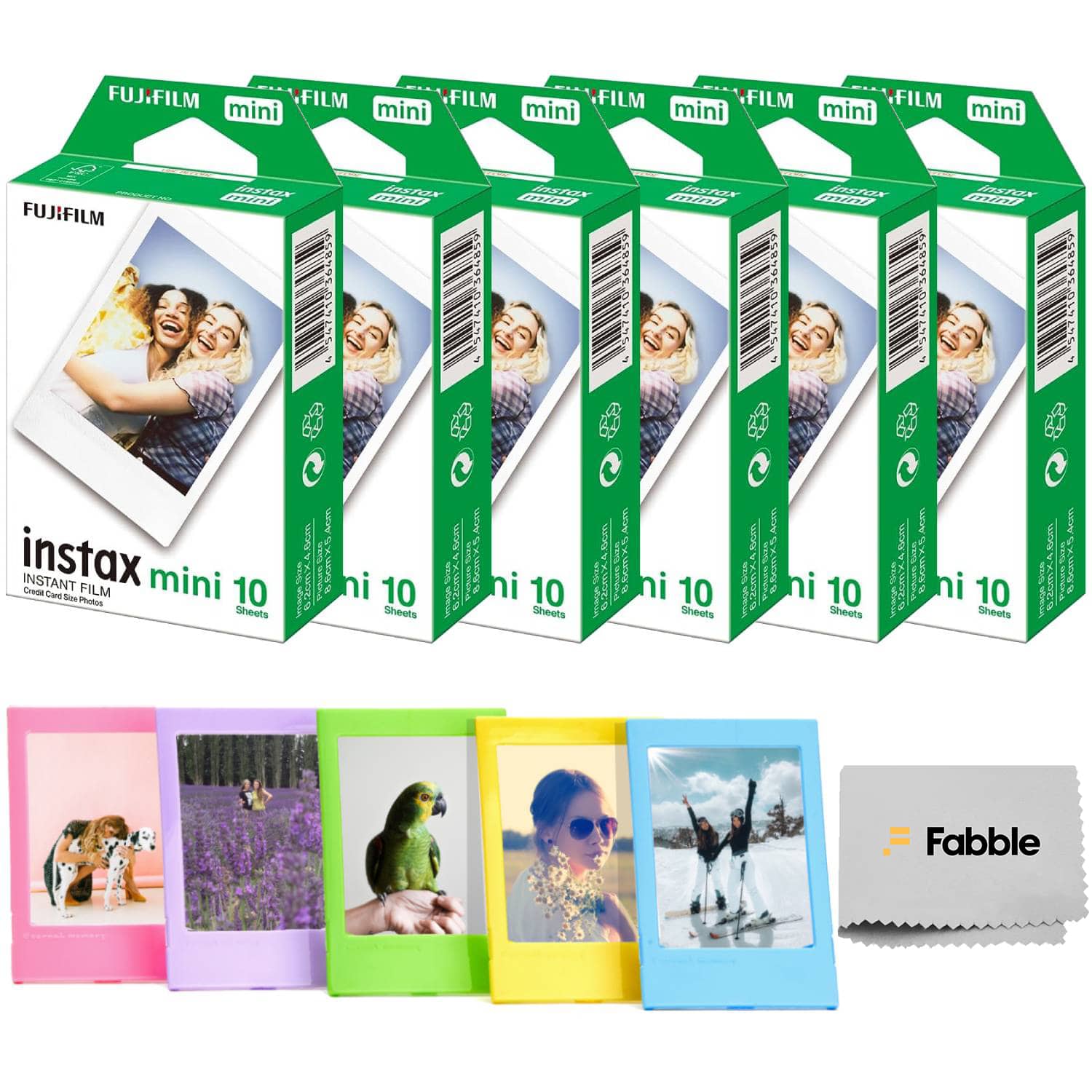 Fujifilm - Instax Mini Instant Film Value Pack - 60 Photos Bundle with Plastic Photo Frame for Mini Film Assorted Colors