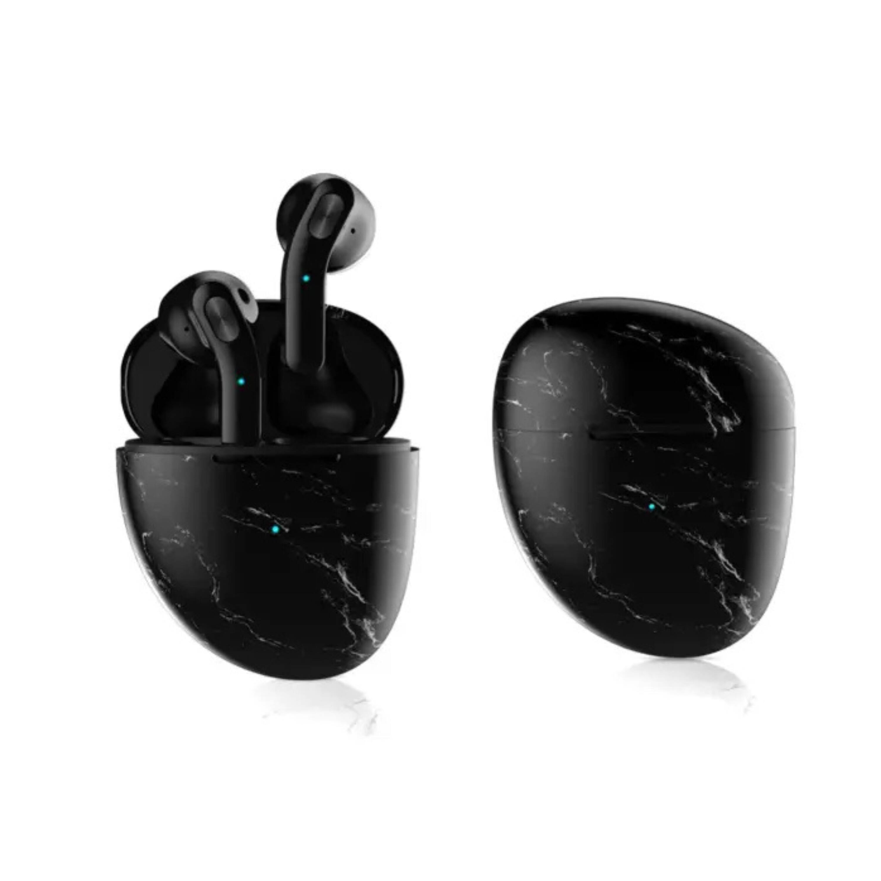 Angle. Kitcheniva - Marble Pebble Twin Bluetooth Headphones For Music Calls And Everyday Wireless Use Black - Black.