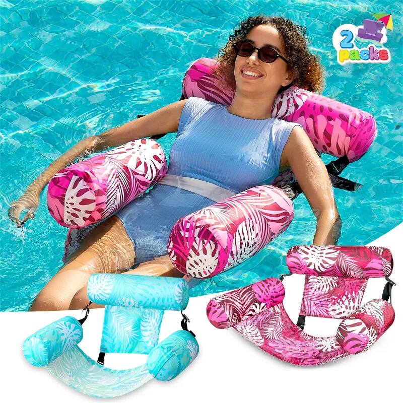 Front. Joyfy - 2 Packs Inflatable Pool Chairs, Tropical Hammock Chair for Adult Summer Party Water Beach Fun - Cyan, Pink.
