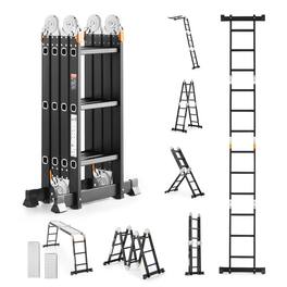 VEVOR - Multi-Purpose Folding Ladder, 7-in-1 Tall Extension Step Ladder,A Frame 3 Step with Scaffolding Plank Telescoping Ladder - Black
