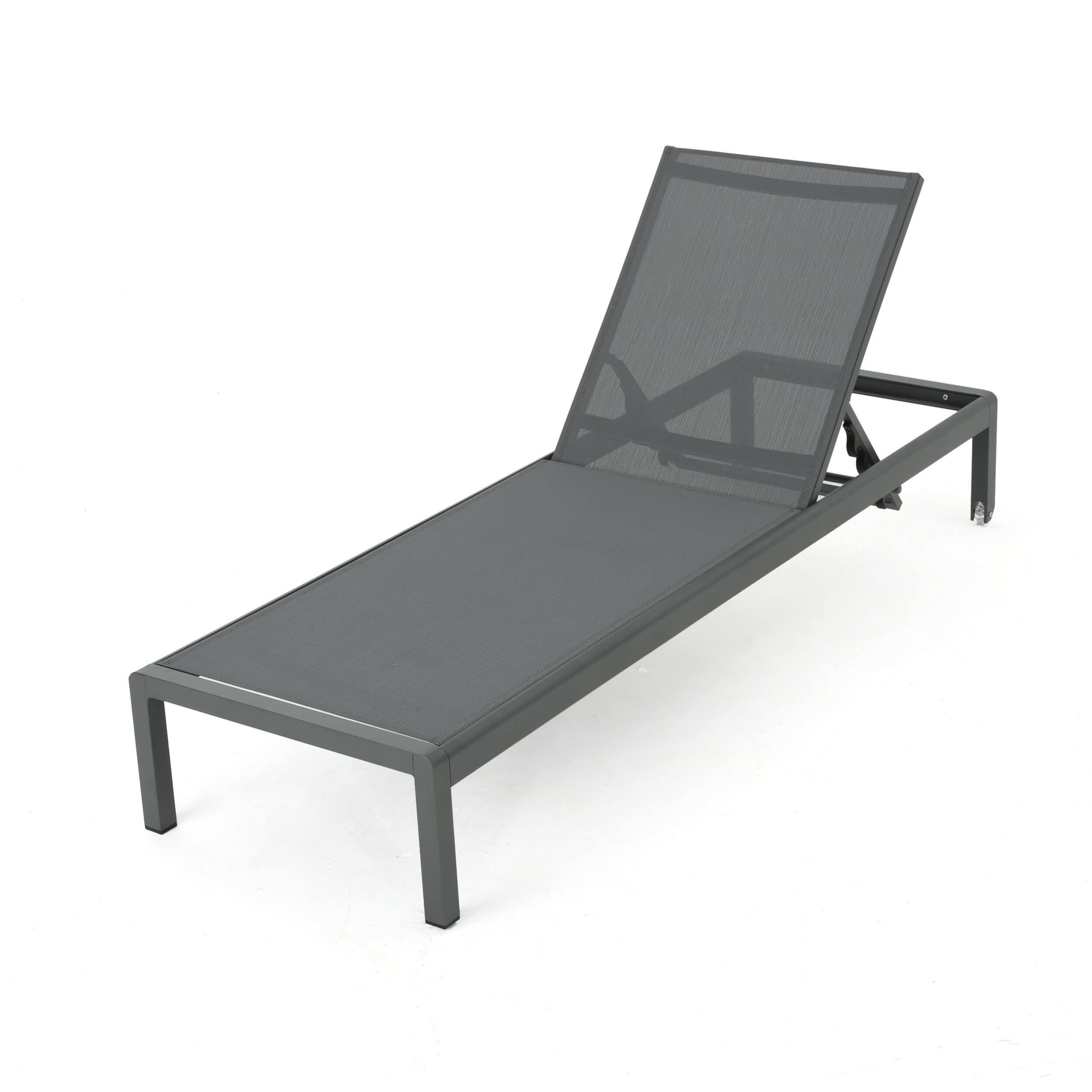 Left. Mondawe - Adjustable Aluminum Frame Mesh Chaise Lounge with Wheels - Gray.