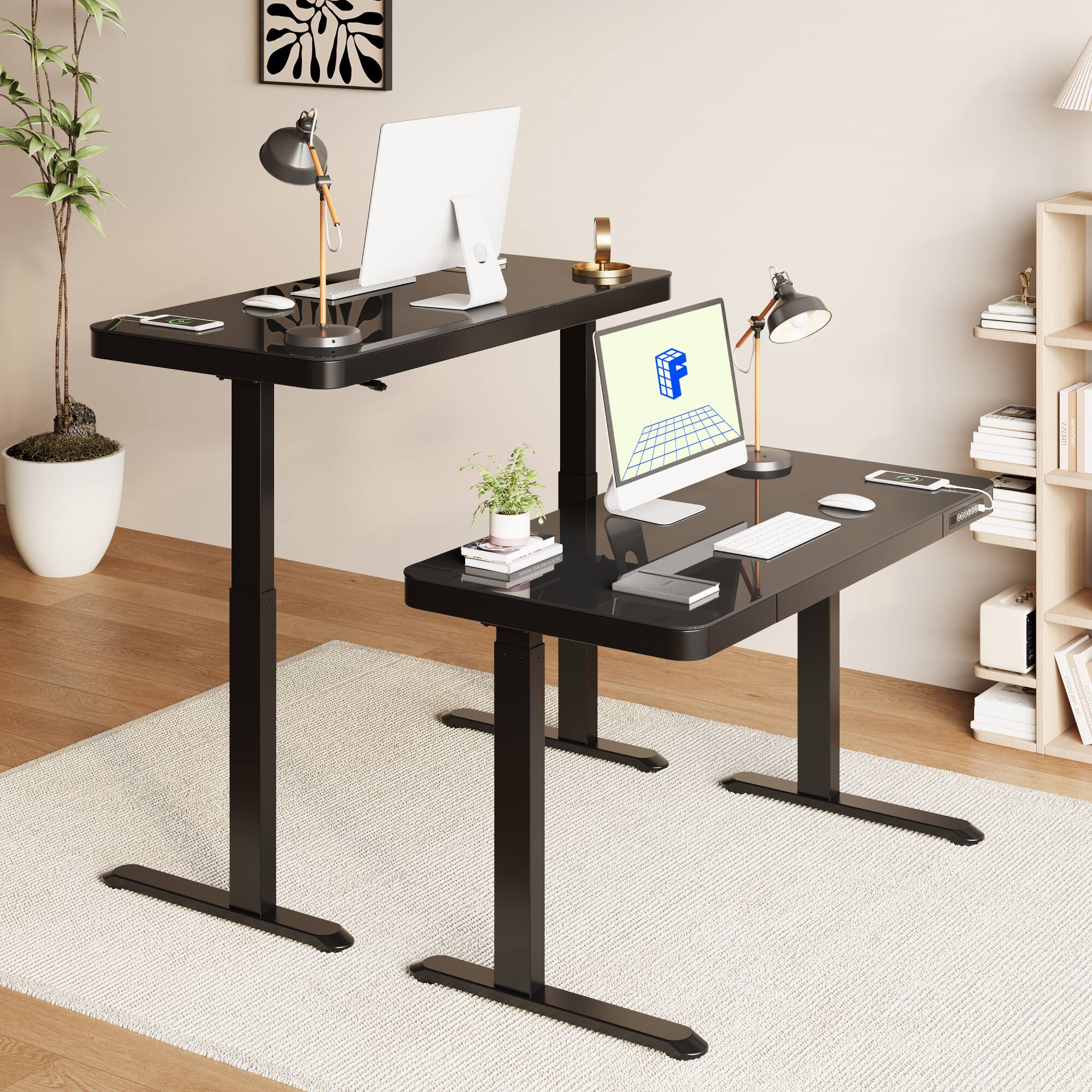 Alt View 6. FlexiSpot - EG9 Series-Glass Top Electric Height Adjustable Standing Desk For Home Office - Black.