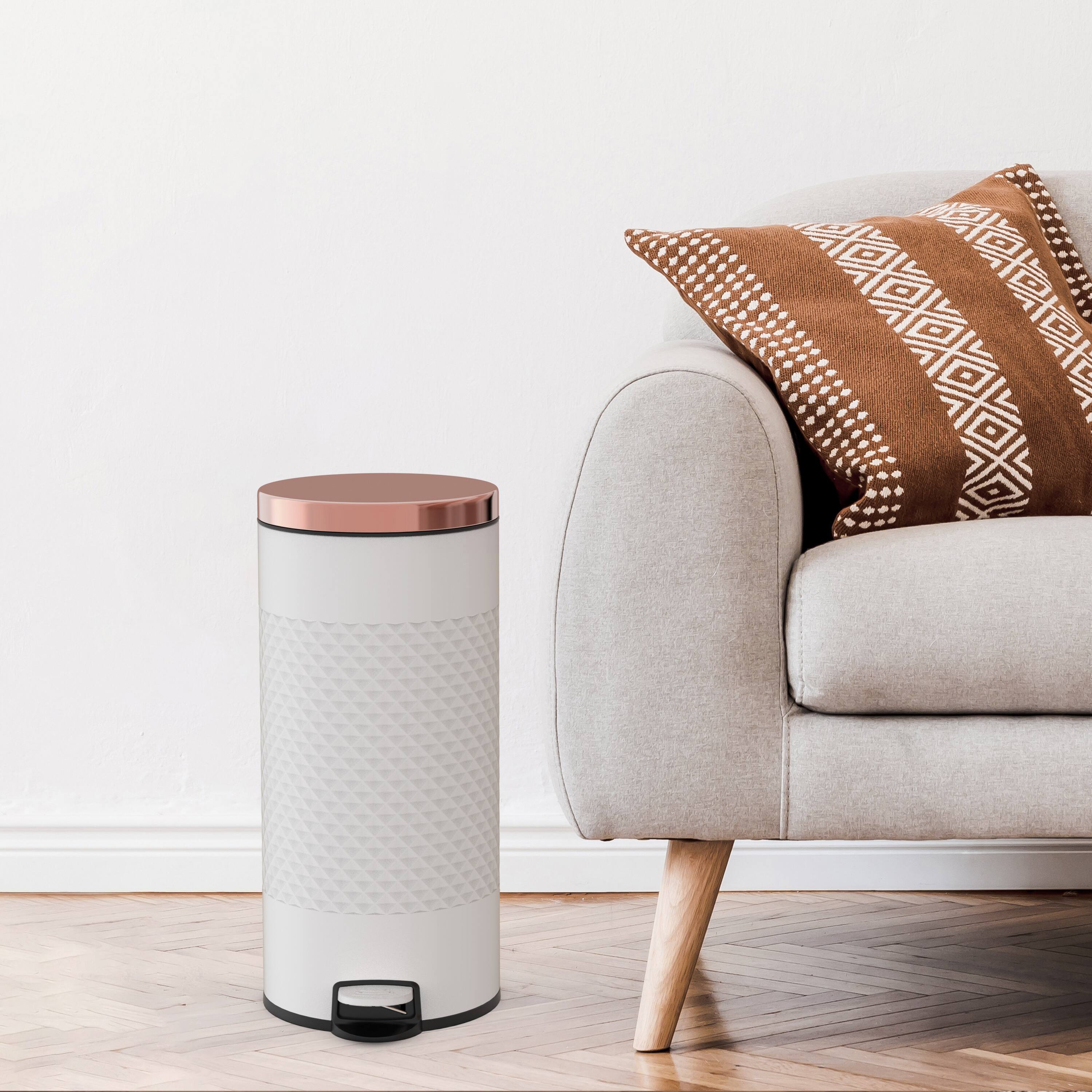 Alt View 6. Innovaze - 8 Gallon / 30 Liter White Metal Step-On Trash Can, Diamond Texture, Kitchen & Home Use - White.