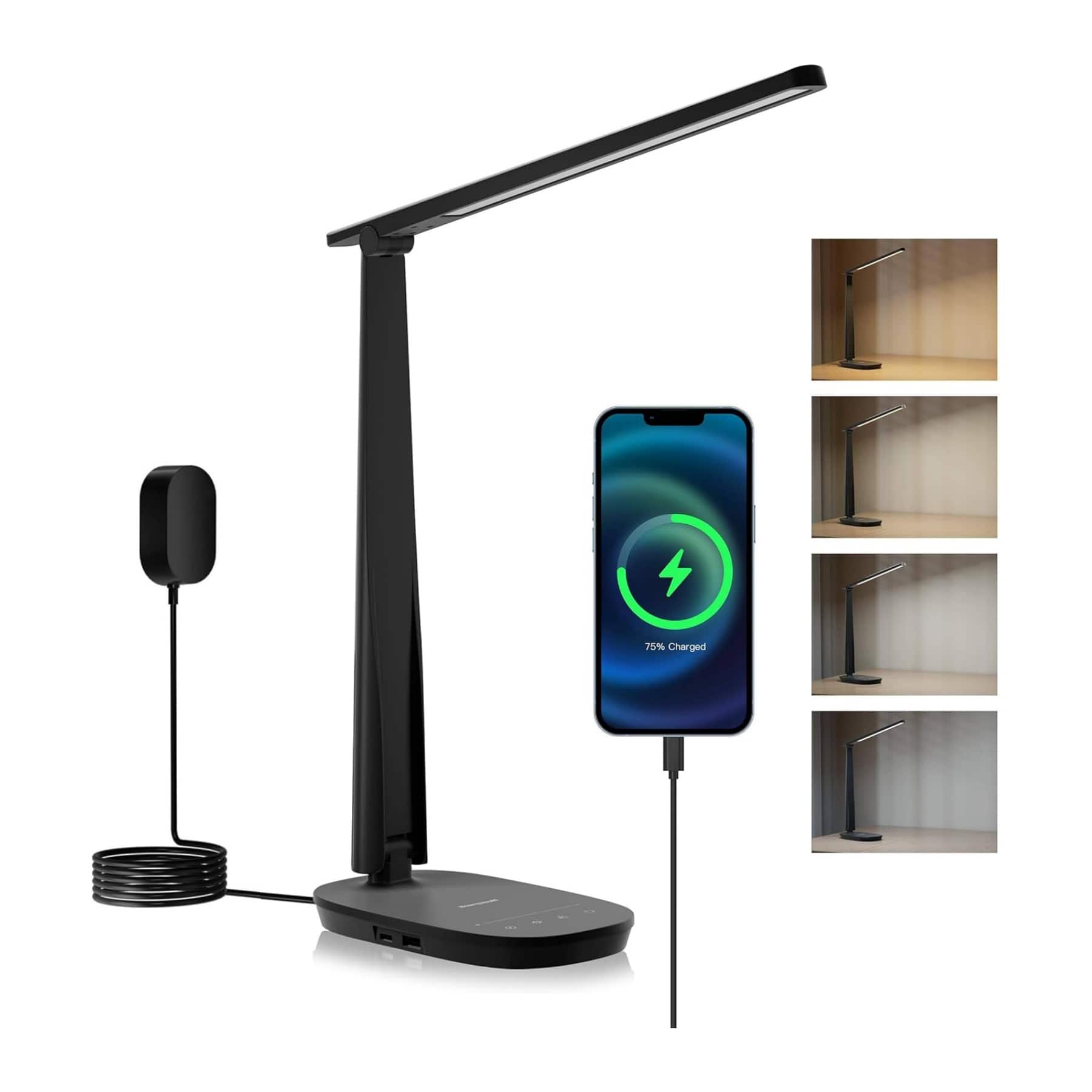 Dazzed Corner - LED Desk Lamp, Foldable, USB A+C, 4 Color Modes - Black