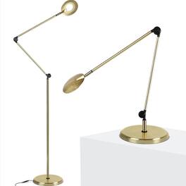 Brightech - Sage 2-in-1 LED Modern Industrial Arc Dimmable Bedside Desk and Floor Lamp with Rotating Height-Adjustable Head - Antiqued Brass