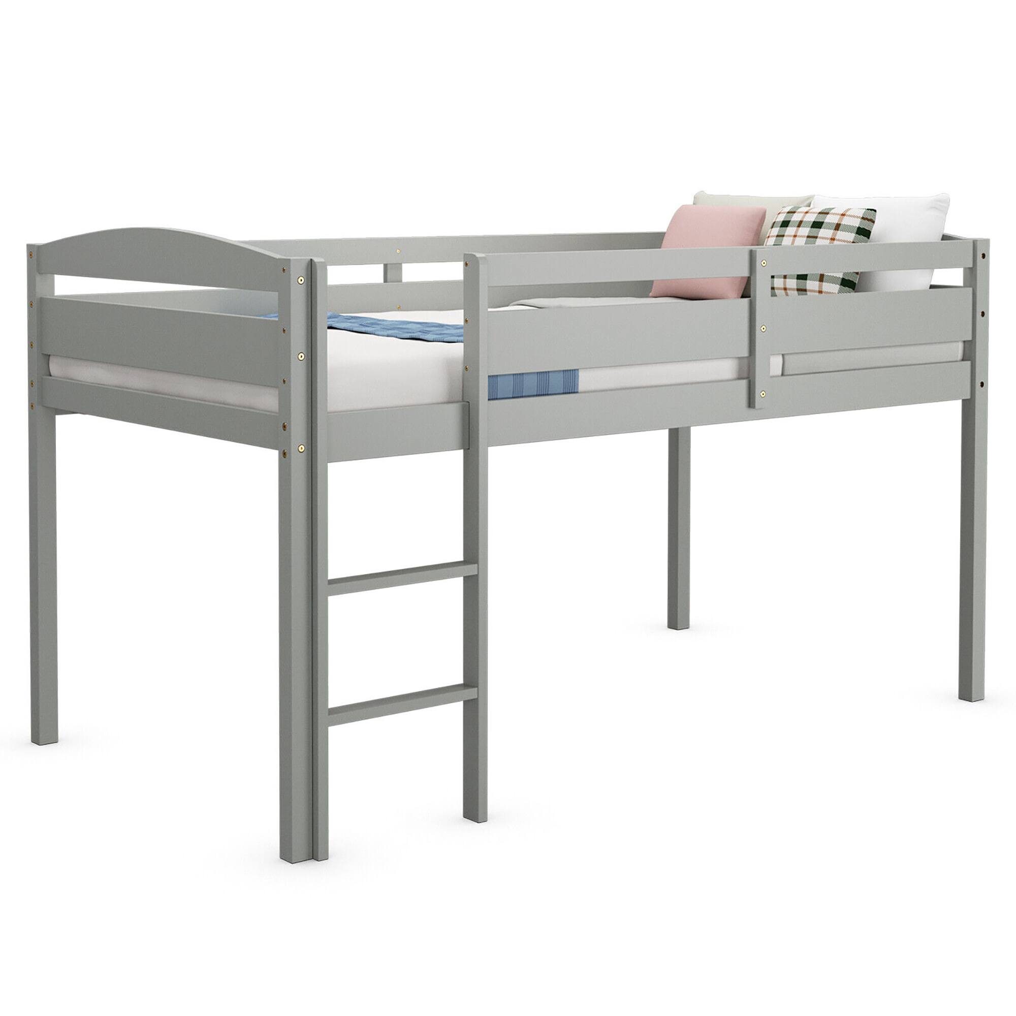 Alt View 5. Gymax - Gymax Twin Size Loft Bed Wooden Slats Support Loft Bed Frame w/ Ladder & Guardrails Grey - Grey.