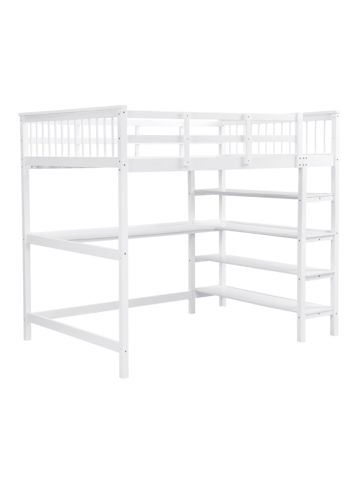 Alt View 5. Trinkets Crazed - Twin Loft Bed With Desk And 4-Layer Shelves, Loft Bed Twin Size With Under Desk And Bookcase Storage - White.