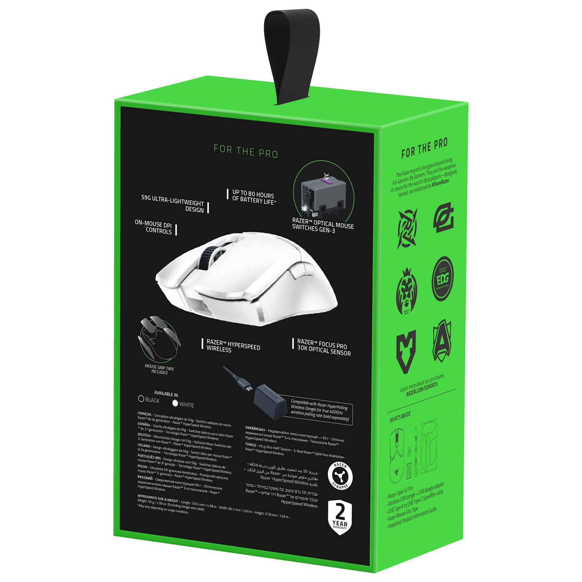 Alt View 19. Razer - Viper V2 Pro Lightweight Optical Gaming Mouse with 80 Hour Battery Life - White.