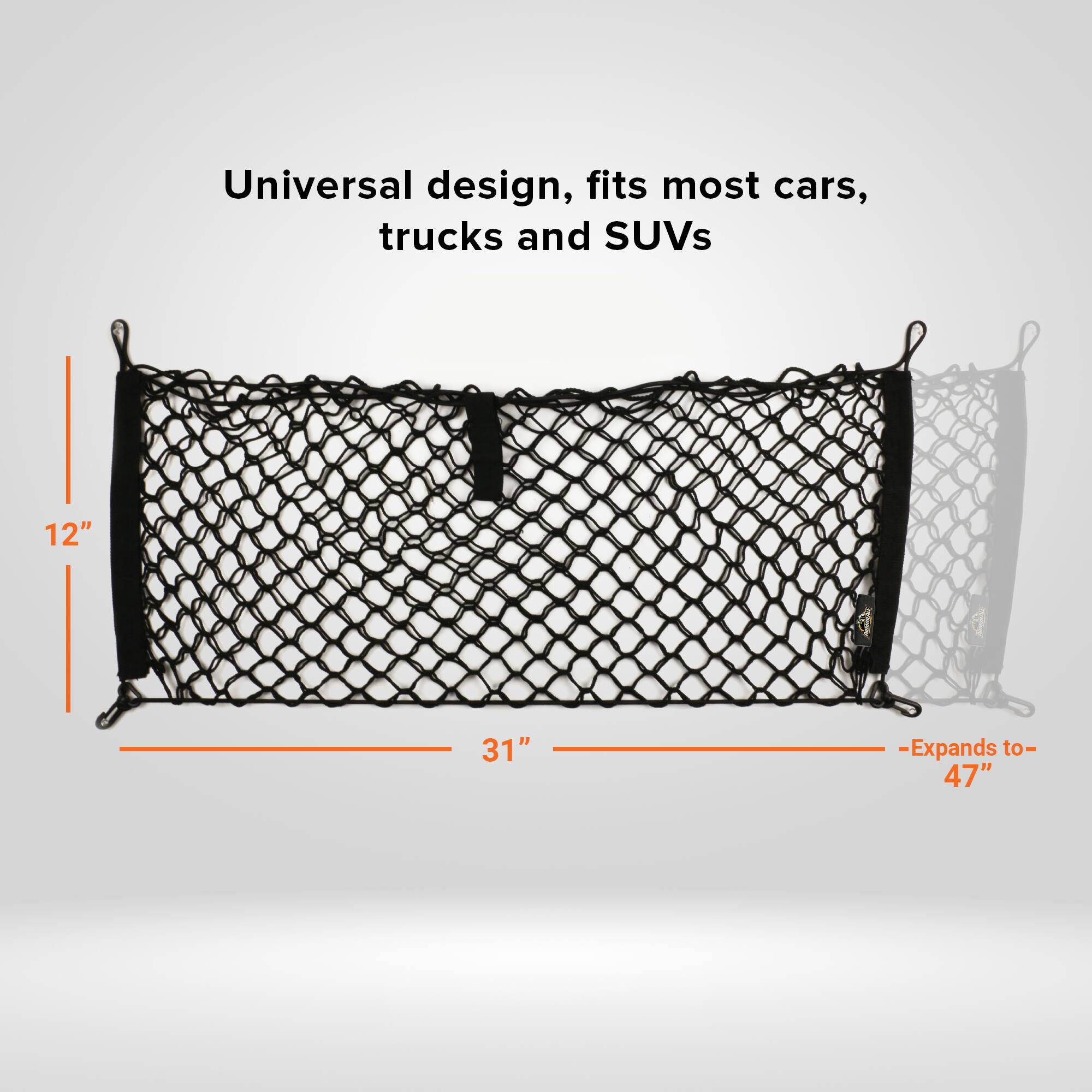 Universal design, fits most cars, trucks and SUVs  
12" x 31" - Expands to - 47"