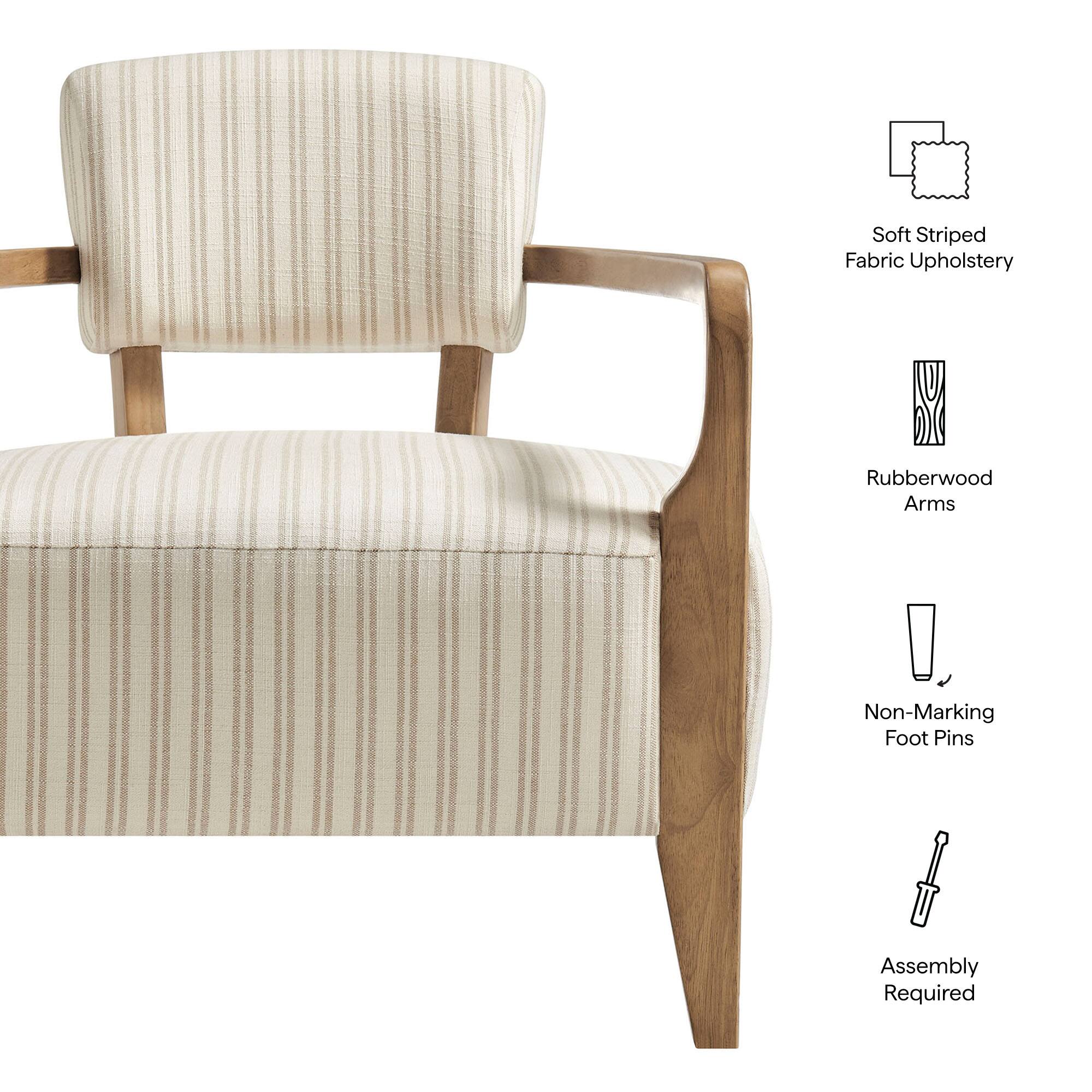 Soft Striped Fabric Upholstery  
Rubberwood Arms  
Non-Marking Foot Pins  
Assembly Required