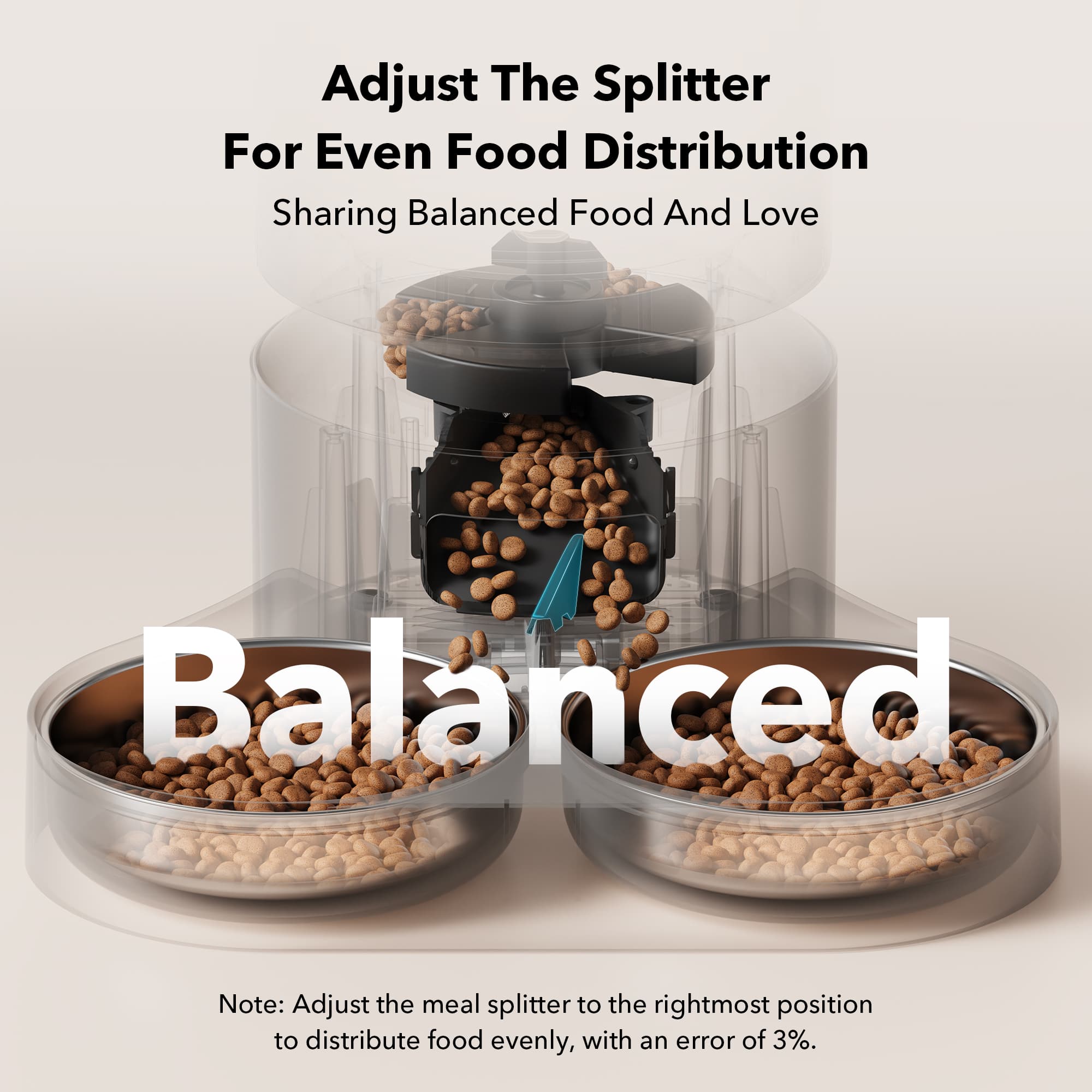 Adjust The Splitter For Even Food Distribution Sharing Balanced Food And Love Note: Adjust the meal splitter to the rightmost position to distribute food evenly, with an error of 3%.