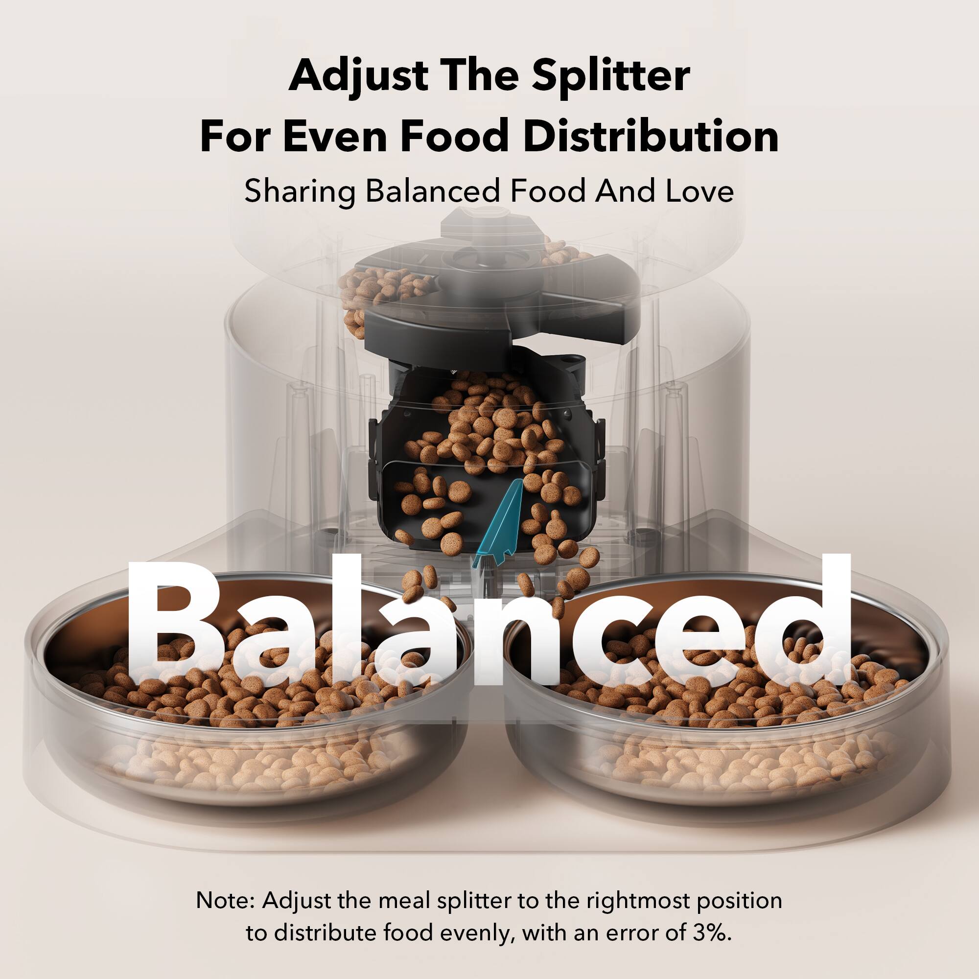 Adjust The Splitter For Even Food Distribution Sharing Balanced Food And Love Note: Adjust the meal splitter to the rightmost position to distribute food evenly, with an error of 3%.
