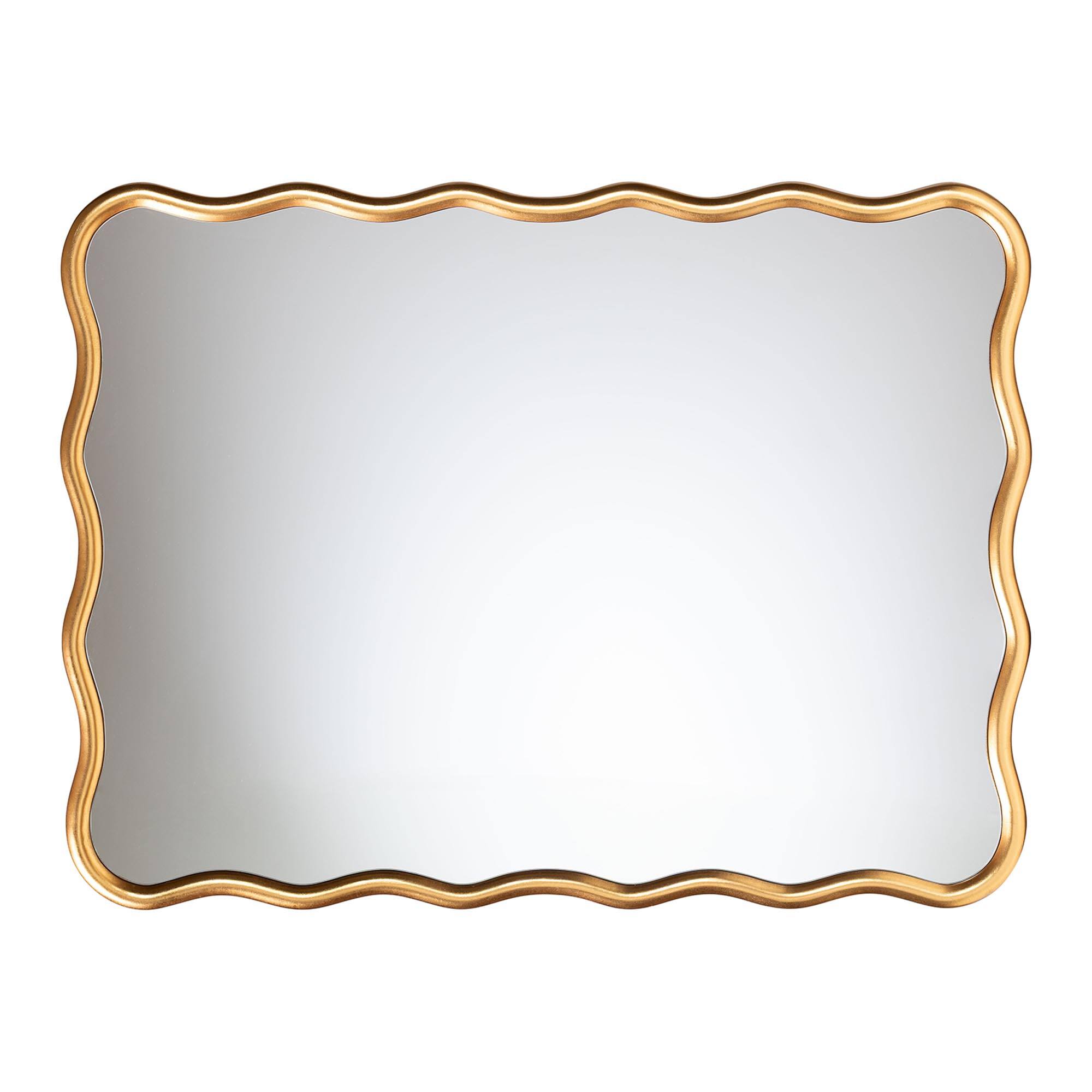 Angle. Baxton Studio - Cassara Gold Scalloped Rectangular Wall Mirror - Stylish Curved Edge Decorative Wall Accent - Antique Goldleaf.