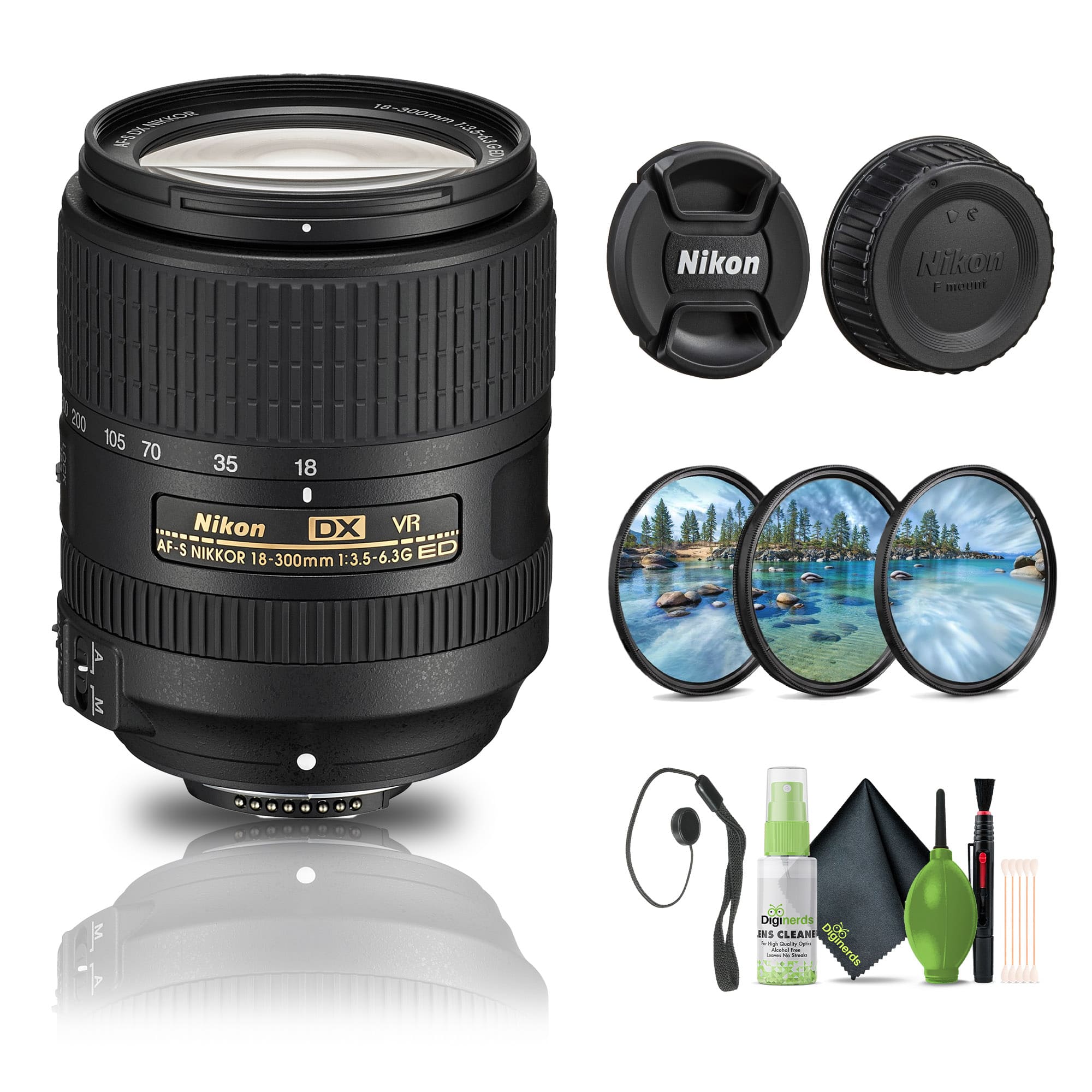 Nikon - AF-S DX NIKKOR 18-300mm f/3.5-6.3G ED VR Lens (2216) + Filter Kit + Cap Keeper - Bundle (International Version)