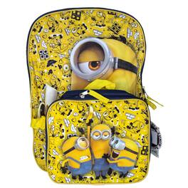 Disney Minions 16" School Backpack with Large Front Pocket & Rectangular Lunch Bag - Assorted Pre-Pack