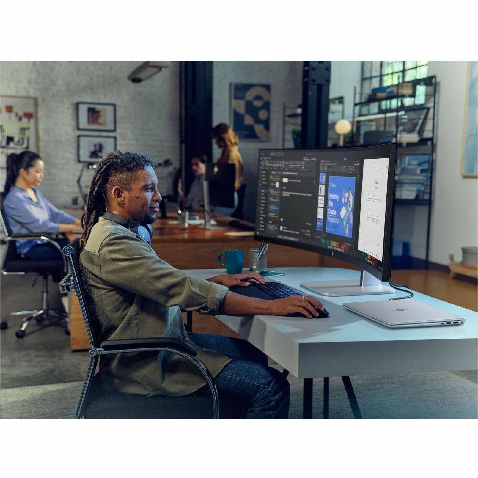 Alt View 40. HP - 49" VA LED Curved 165Hz Monitor (USB, HDMI) - Black, Silver, Dual Color.