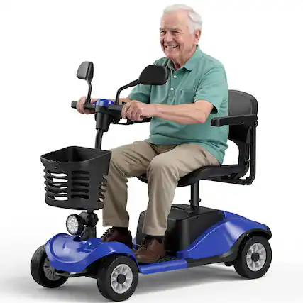 Front. KERDOM - 4 Wheel Powered Mobility Scooter with Shopping Basket & Rearview Mirror, 12 Miles Range, for Seniors Riding - Blue.