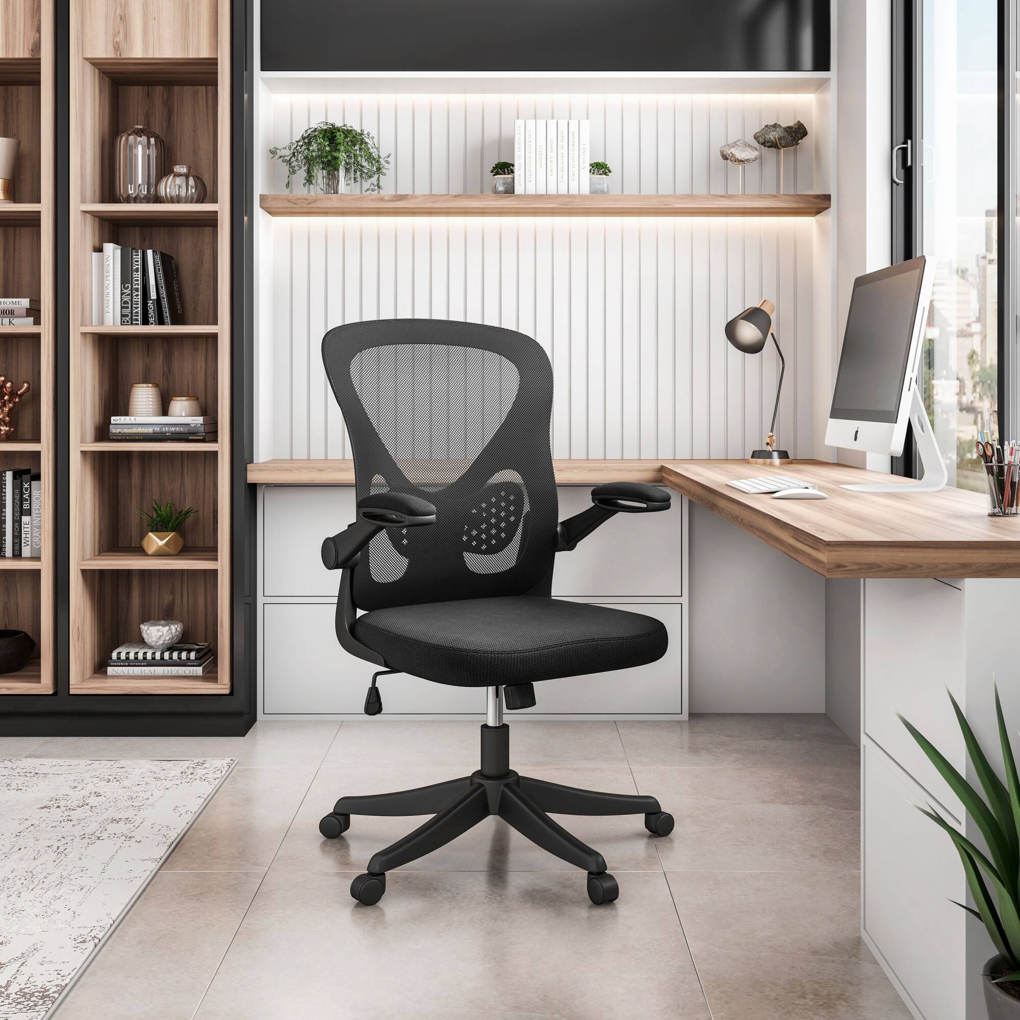 GOODSILO - Ergonomic Mesh Office Chair with Adjustable Lumbar Support and Flip-Up Arms for Enhanced Comfort - Black