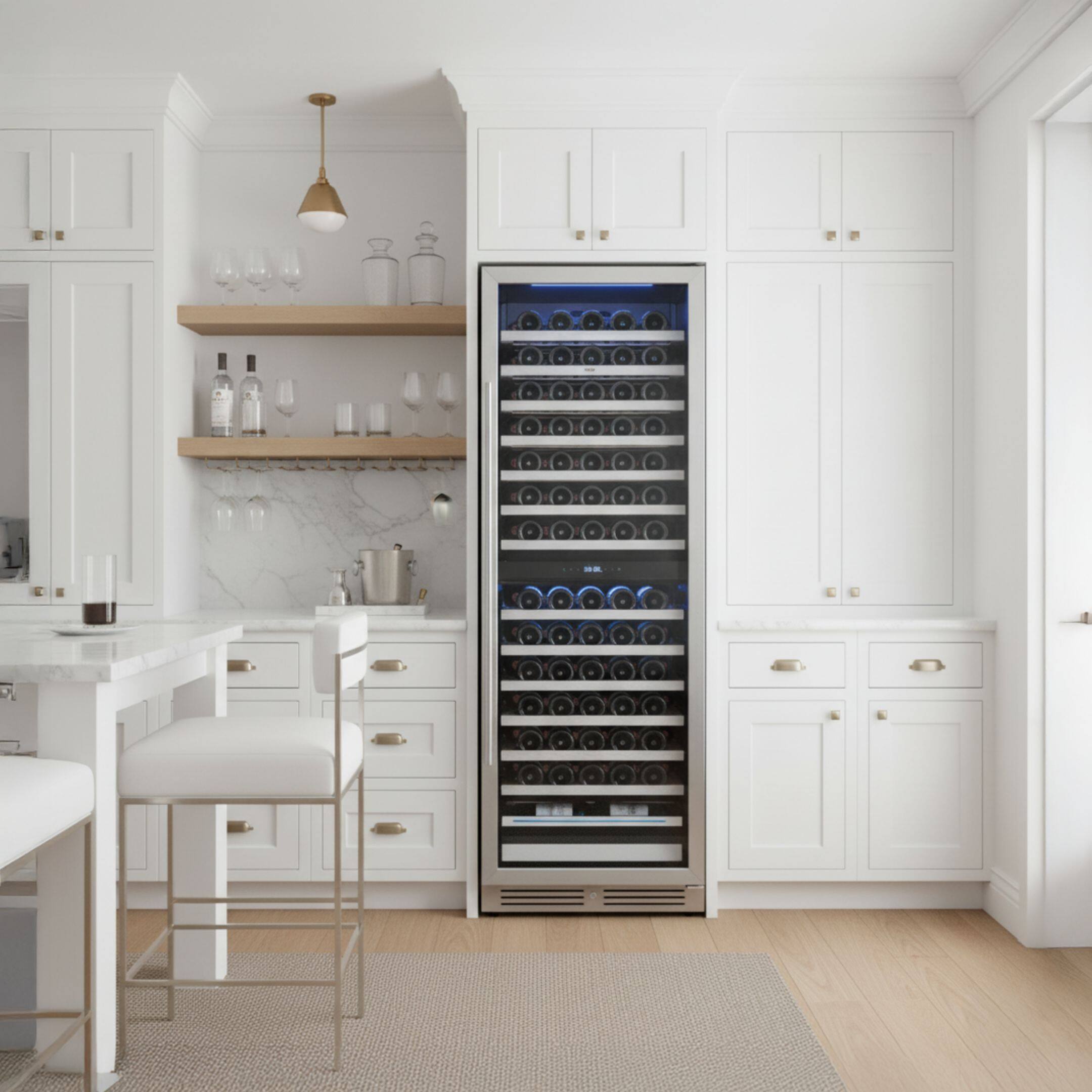 Left. Yeego - 24" Wine Cooler Refrigerator Dual Zone, 154 Bottle , Freestanding & Built-in，40-65°F ，2 LED Stainless Steel , for Home - Stainless Steel.