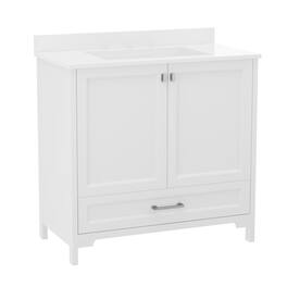Flash Furniture - Haven 36 Inch Bathroom Vanity with Sink, Storage Cabinet with Soft Close Doors and Bottom Drawer, Carrara Marble Finish - White