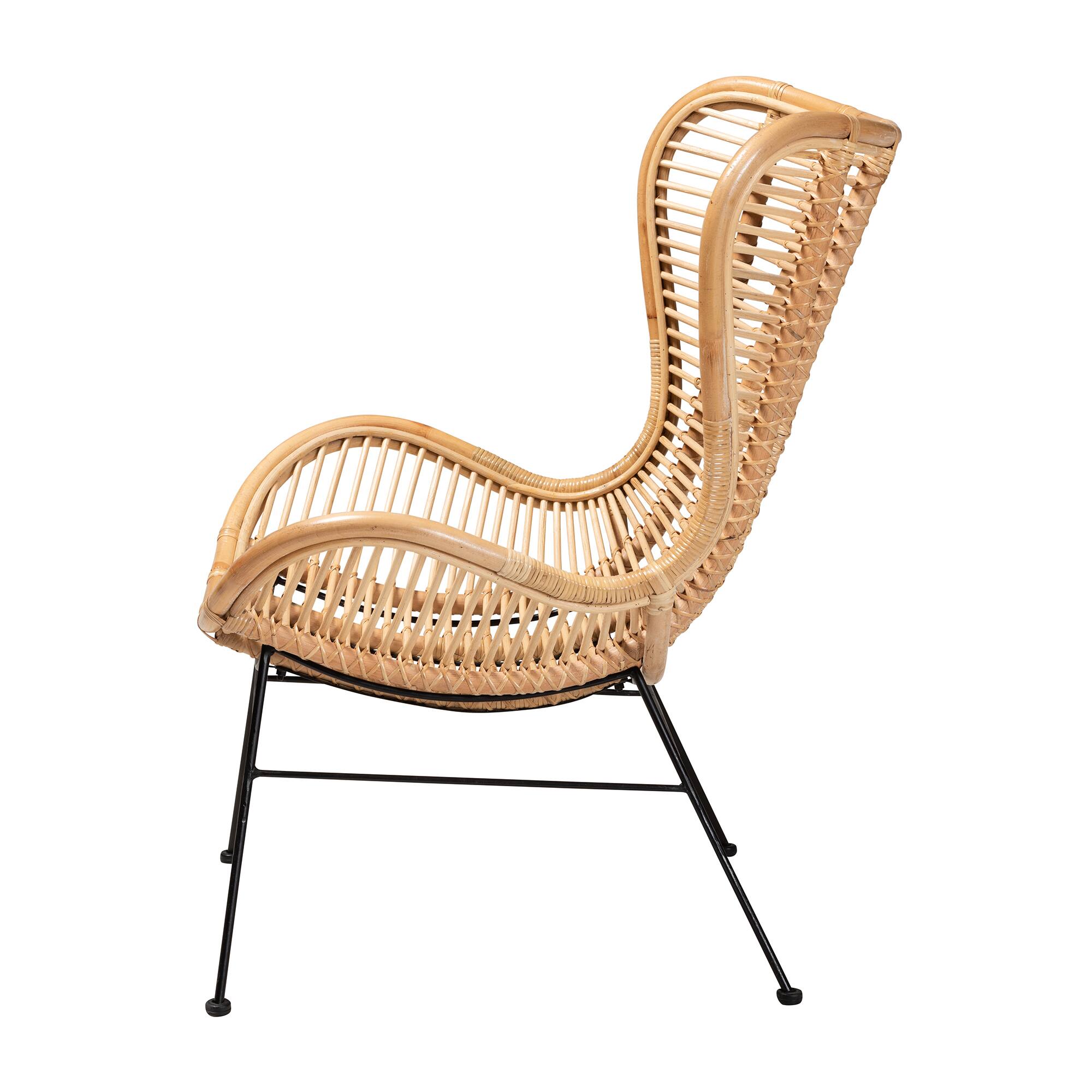 Left. bali & pari - Colorado Modern Bohemian Rattan and Metal Accent Chair - Natural Brown.