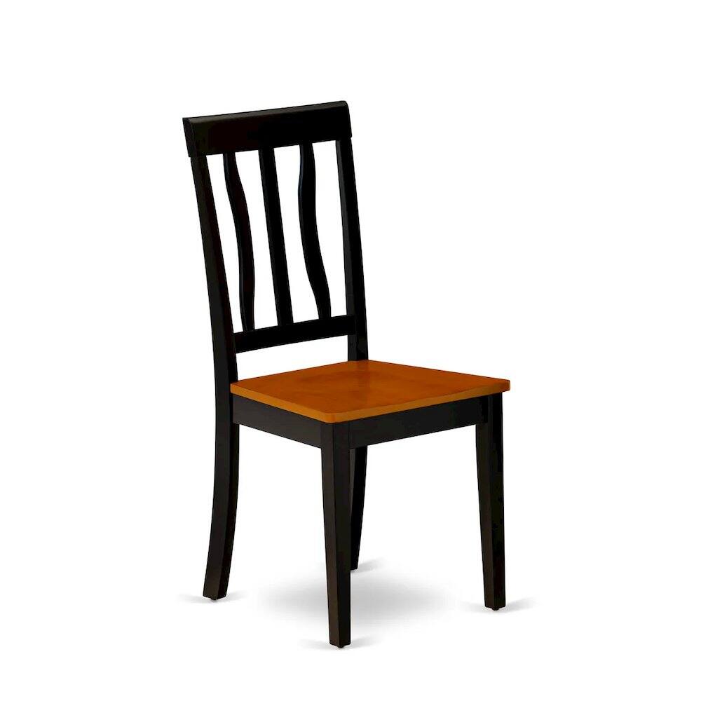 Angle. East West Furniture - Antique Kitchen Dining Chairs - Slat Back Wooden Seat Chairs - Black & Cherry.