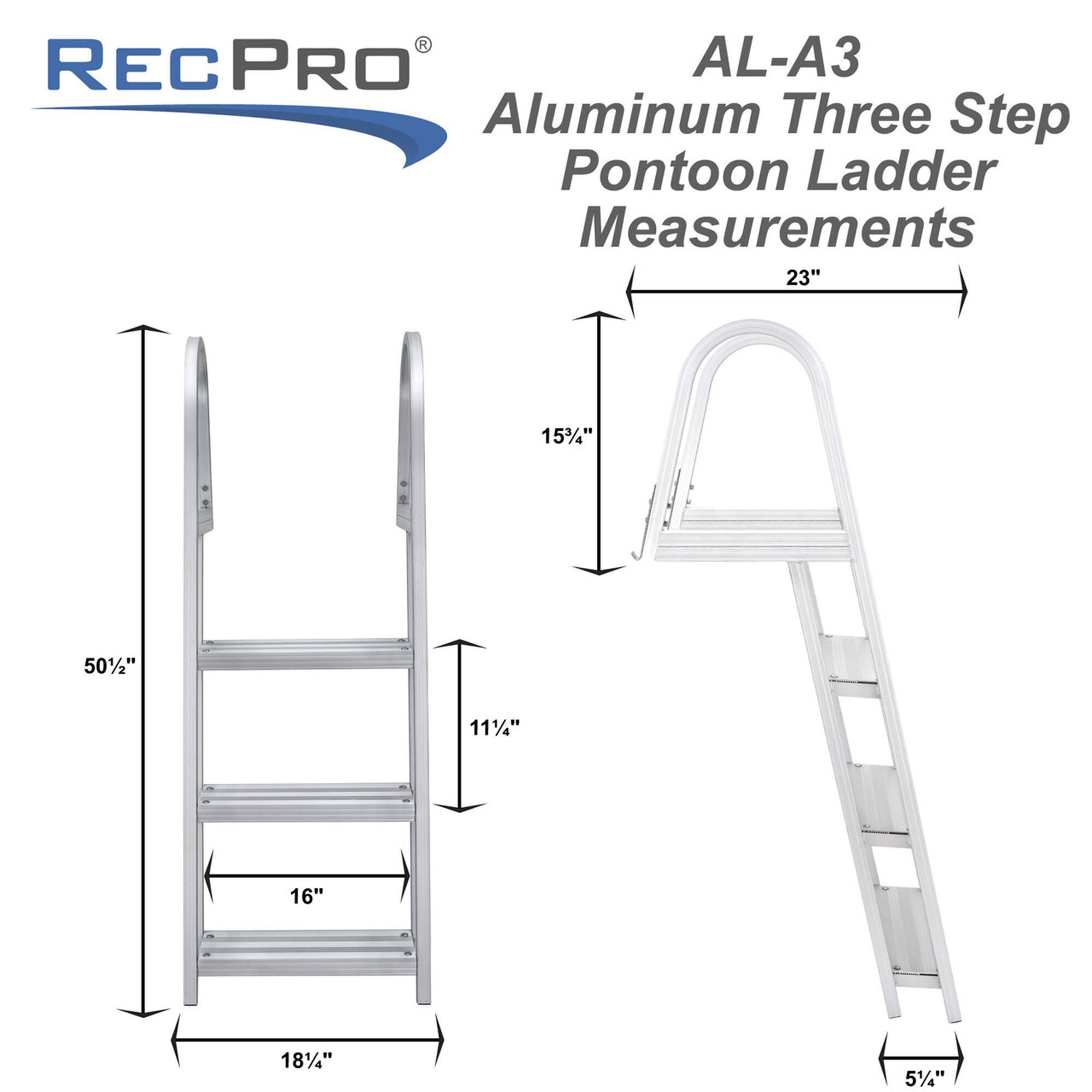 RECPRO AL-A3 Aluminum Three Step Pontoon Ladder Measurements 23" 15½" 50½" 11¼" 16" 18½" 5½"