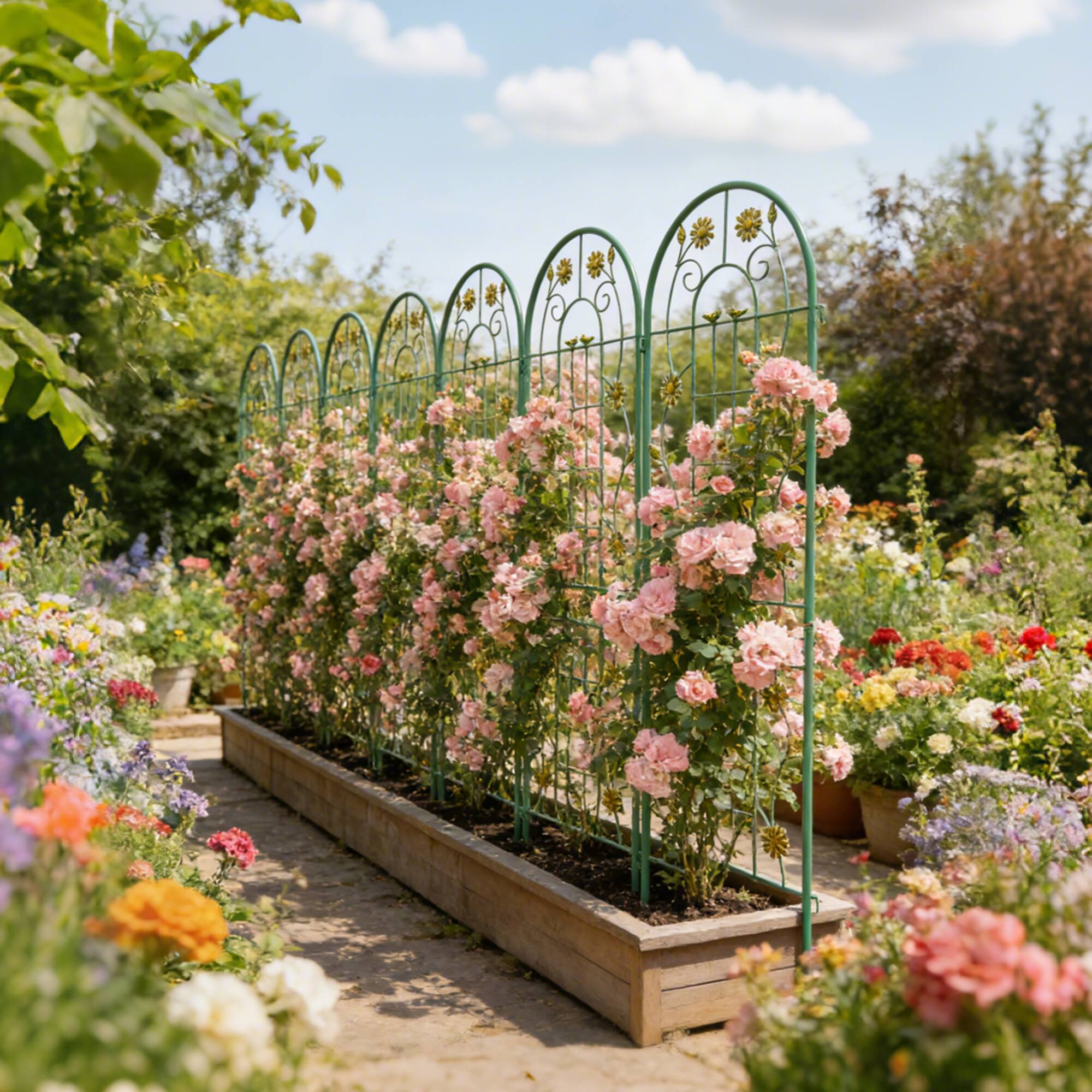 Alt View 3. Loheer - 4 Pack Metal Garden Trellis for Climbing Plants Outdoor Flower Support - Green.