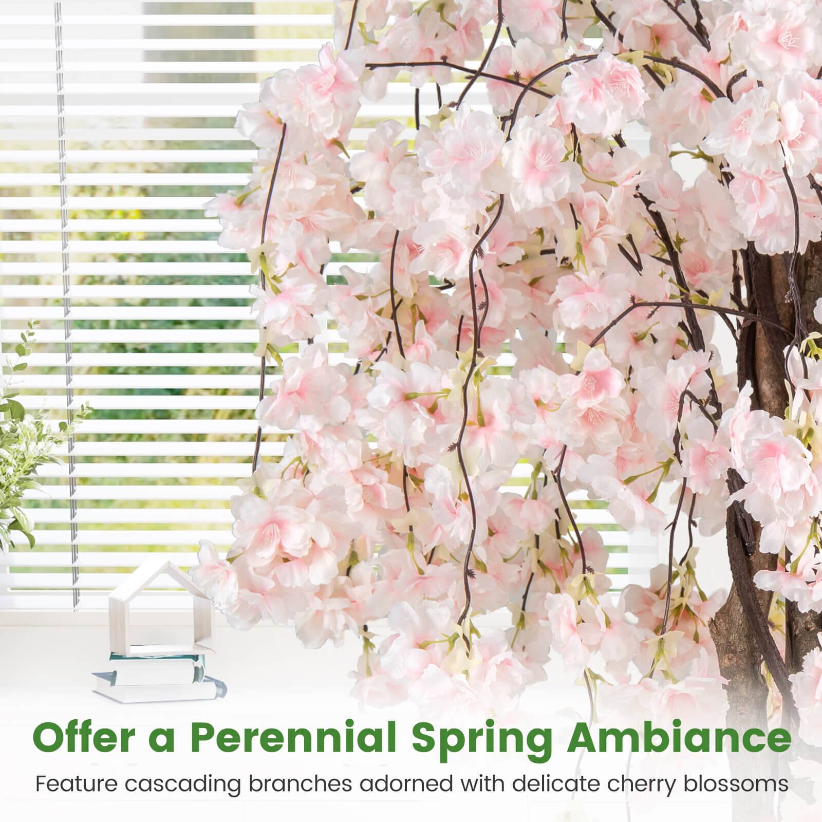 Offer a Perennial Spring Ambiance  
Feature cascading branches adorned with delicate cherry blossoms