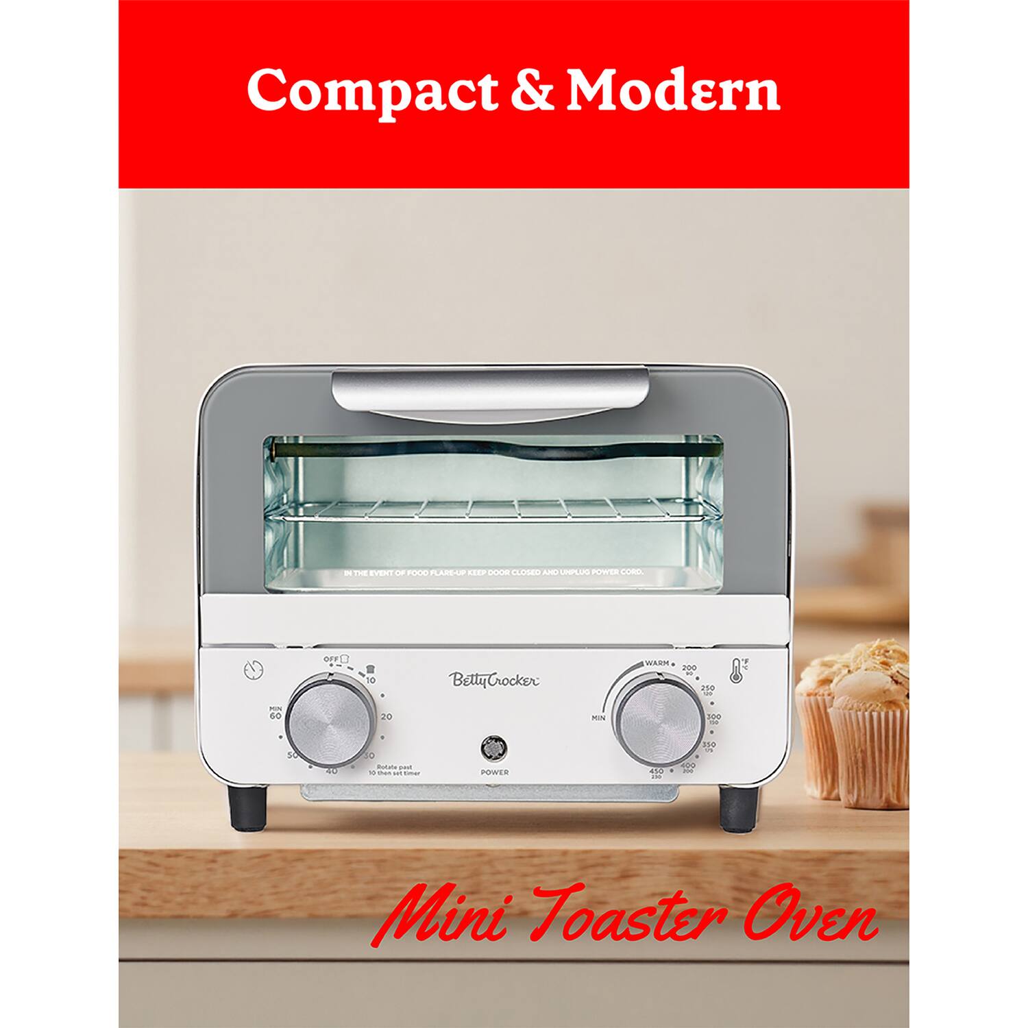 Compact & Modern - 1 SVENT 1 POD PLAREUP 1EP DOE CLENED AMO UMPLIN POPLE LERU OFFL . 10 BeltyCrocker WARH 2 & - SO 20 PU 109 x - 30 hutute - 3 - - I PANER 450 - 11O Mini Toaster Oven