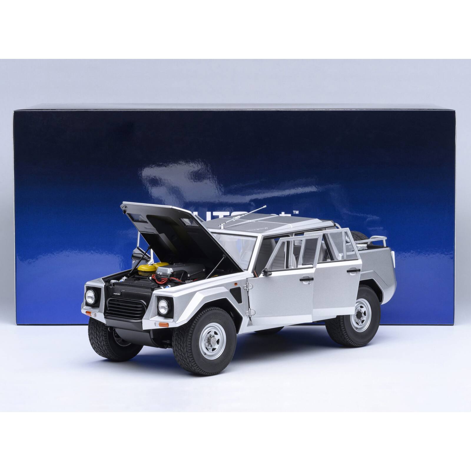 Alt View 9. Autoart - Lamborghini LM002 Argento Silver Metallic with White Interior 1/18 Model Car by Autoart.