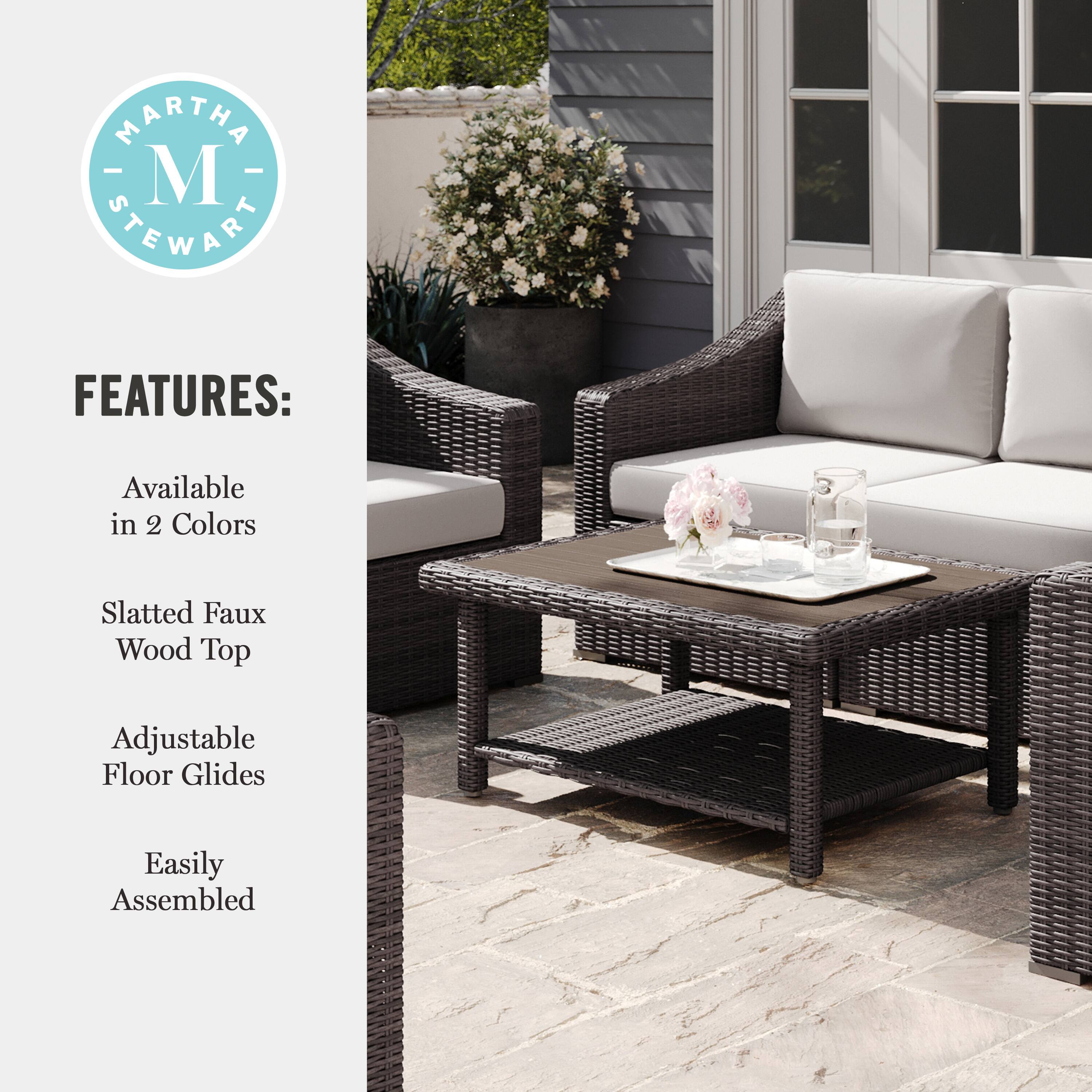 MARTHA STEWART FEATURES: Available in 2 Colors Slatted Faux Wood Top Adjustable Floor Glides Easily Assembled