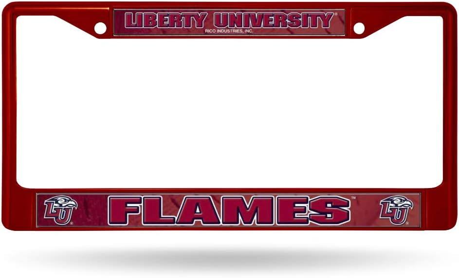Liberty University Flames (Red Painted) Chrome Metal License Plate Frame