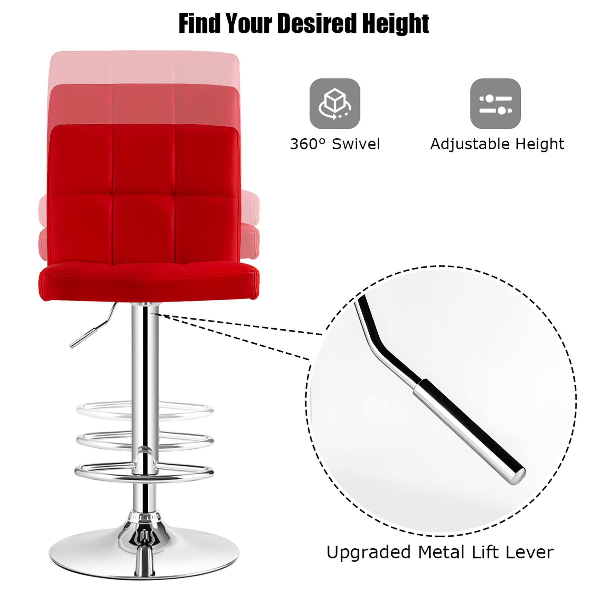 Find Your Desired Height

360° Swivel

Adjustable Height

Upgraded Metal Lift Lever