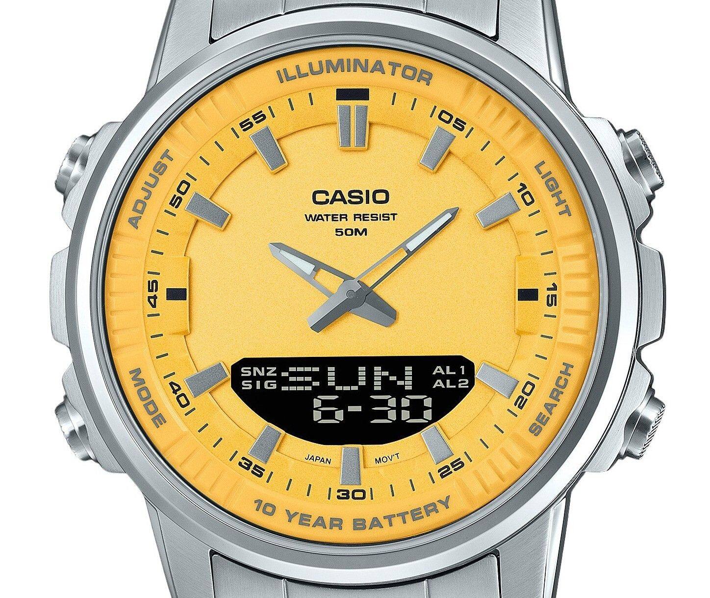 Sure, here is the corrected and grouped text from the image:

- **CASIO**
- **WATER RESIST 50M**
- **ILLUMINATOR**
- **SNZ SIG**
- **AL1 AL2**
- **JAPAN**
- **MOV'T**
- **10 YEAR BATTERY**
- **SEARCH**
- **LIGHT**
- **MODE**
- **ADJUST**
- **6-30**
- **145 150 155 160 165 170 175 180 185 190 195 200 205 210 215 220 225 230 235 240 245 250 255 260 265 270 275 280 285 290 295 300 305 310 315 320 325 330 335 340 34