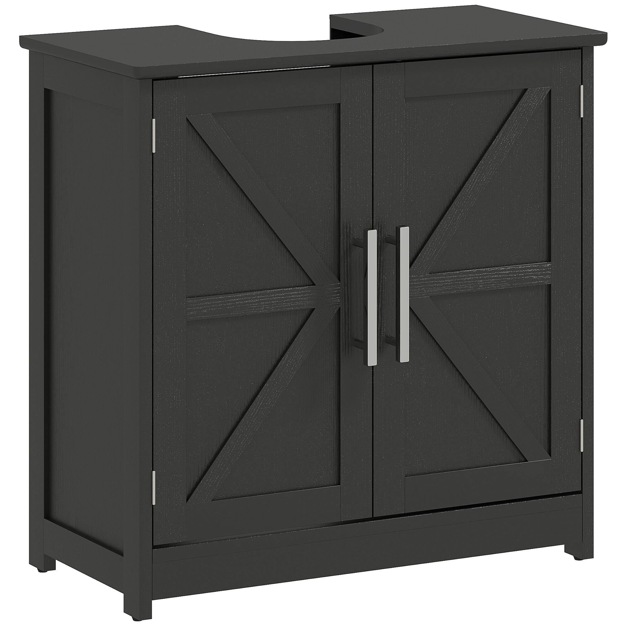Front. Homcom - Pedestal Sink Storage Cabinet, Farmhouse Freestanding Bathroom Sink Cabinet with 2 Barn Doors and Adjustable Shelf - Black.