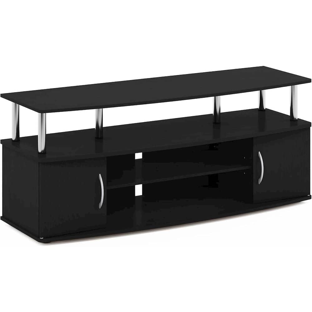 FurniFact - Modern Black 55 Inch TV Console with Shelves and Cabinets for Storage - Americano/Stainless Steel price history on PriceWatchPro