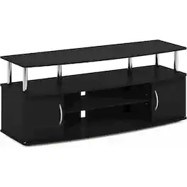 FurniFact - Modern Black 55 Inch TV Console with Shelves and Cabinets for Storage - Americano/Stainless Steel