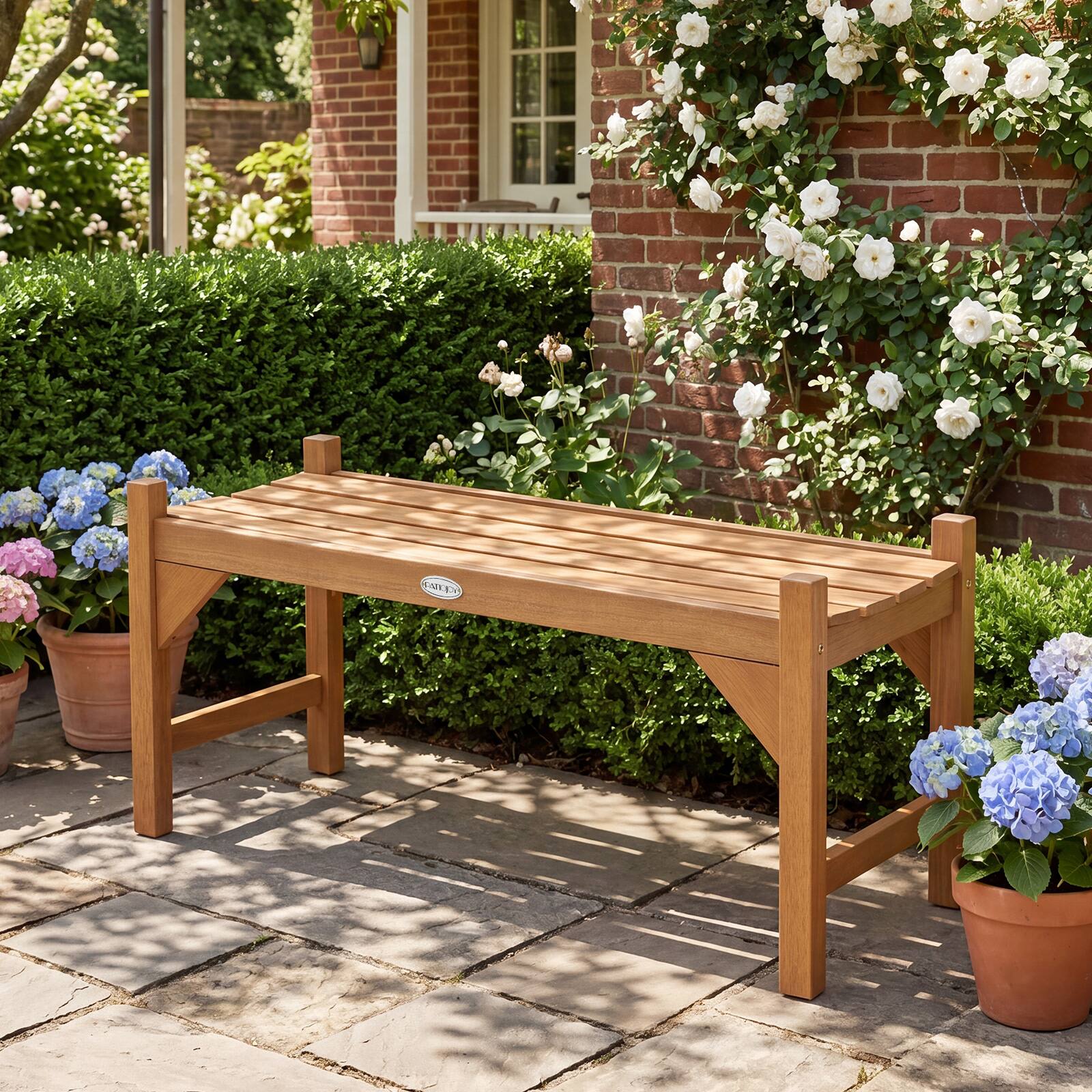 Alt View 3. Costway - Costway 40"Outdoor Bench,2-Person Garden Bench with Slatted Contoured Seat,Solid Wood Bench - Natural.