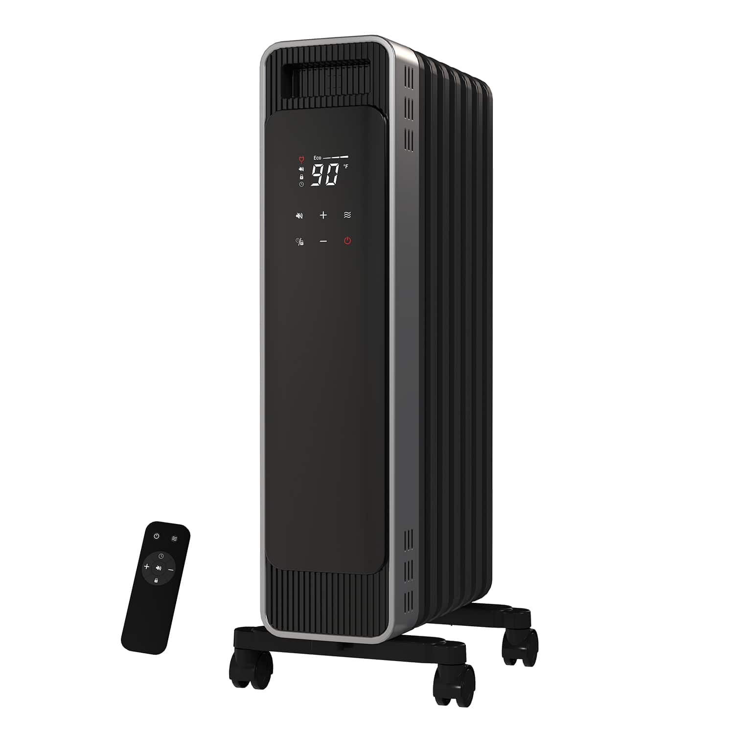 Front. TMWINGS - 1500W Oil Filled Radiator, Space Heater with Thermostat, Overheat & Tip-over Protection, Remote Control and 24H Timer.