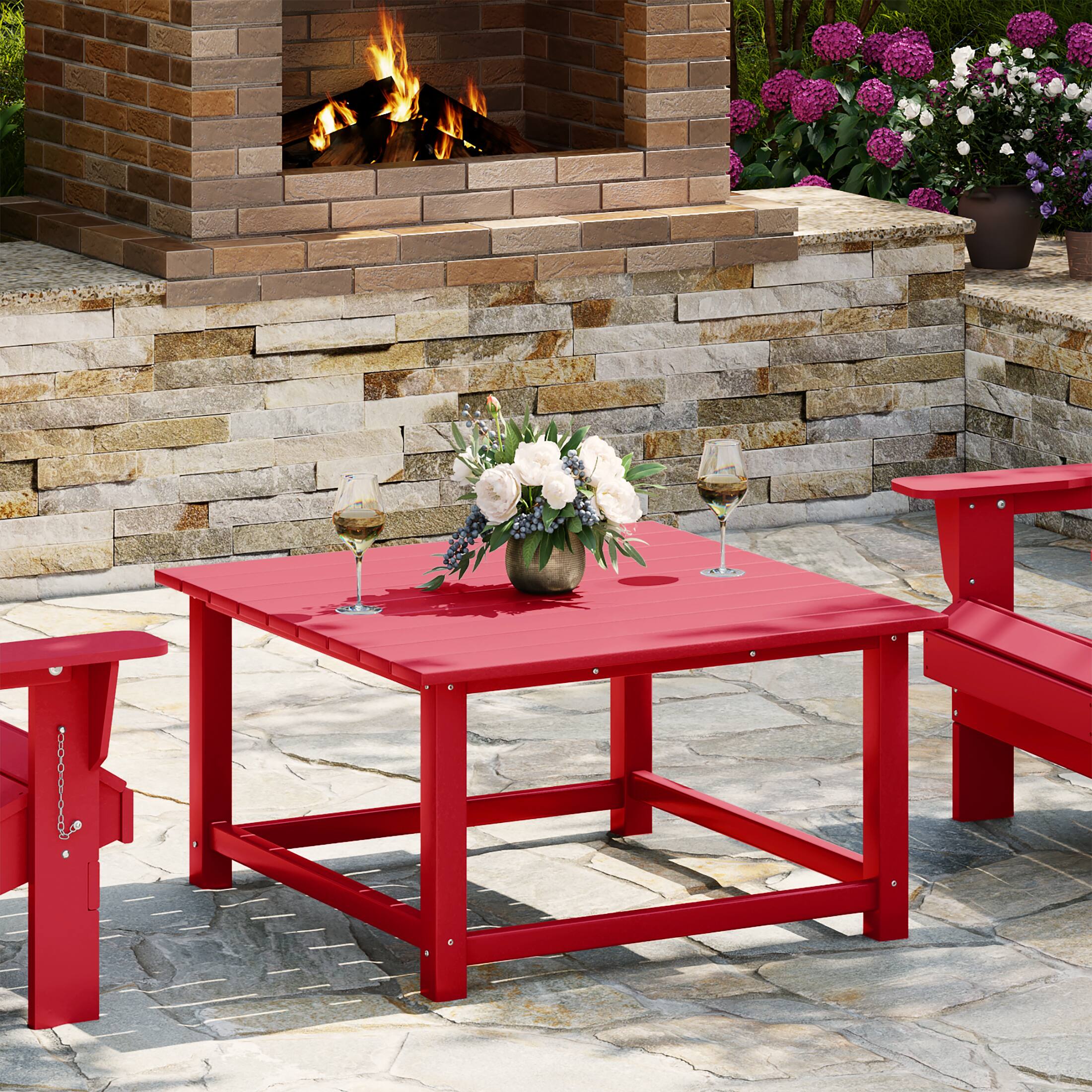 Angle. WestinTrends - WestinTrends Malibu Low Outdoor HDPE Square Patio Coffee Table - Red.
