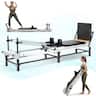Syedee - Foldable Pilates Reformer Machine, Balanced Body Pilates Exercise Equipment with Jump Board and Storage Bag - White
