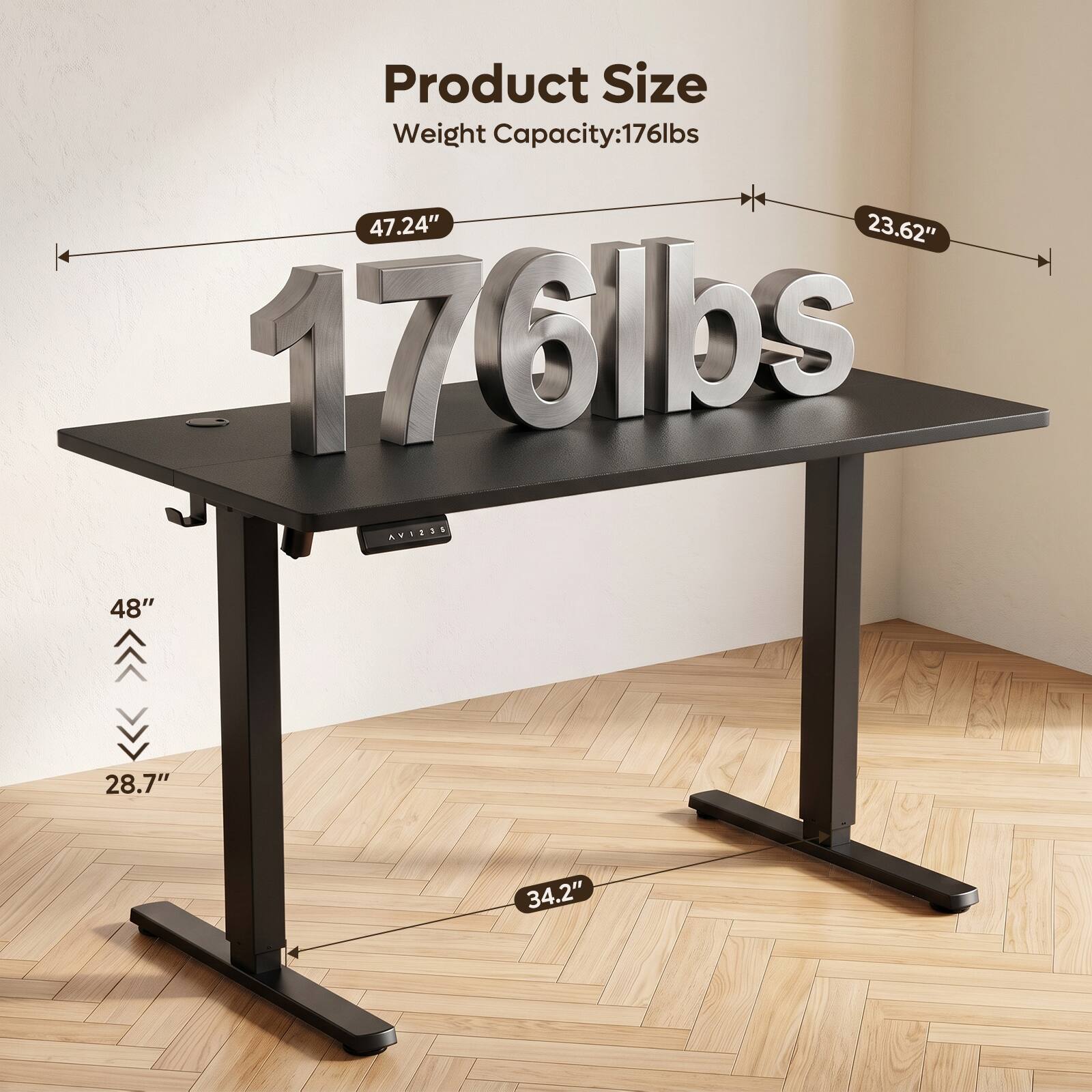 Product Size Weight Capacity: 176lbs  
47.24" 23.62"  
AV1235  
48"  
28.7"  
34.2"