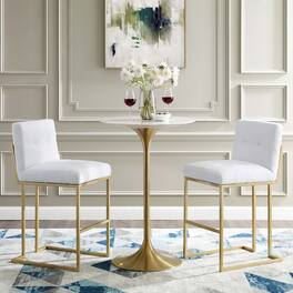 Privy Gold Stainless Steel Upholstered Fabric Bar Stool Set of 2 by Modway - Gold White