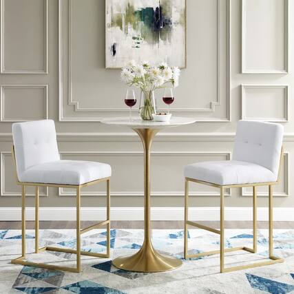 Front. Modway - Privy Gold Stainless Steel Upholstered Fabric Bar Stool Set of 2 by Modway - Gold White.