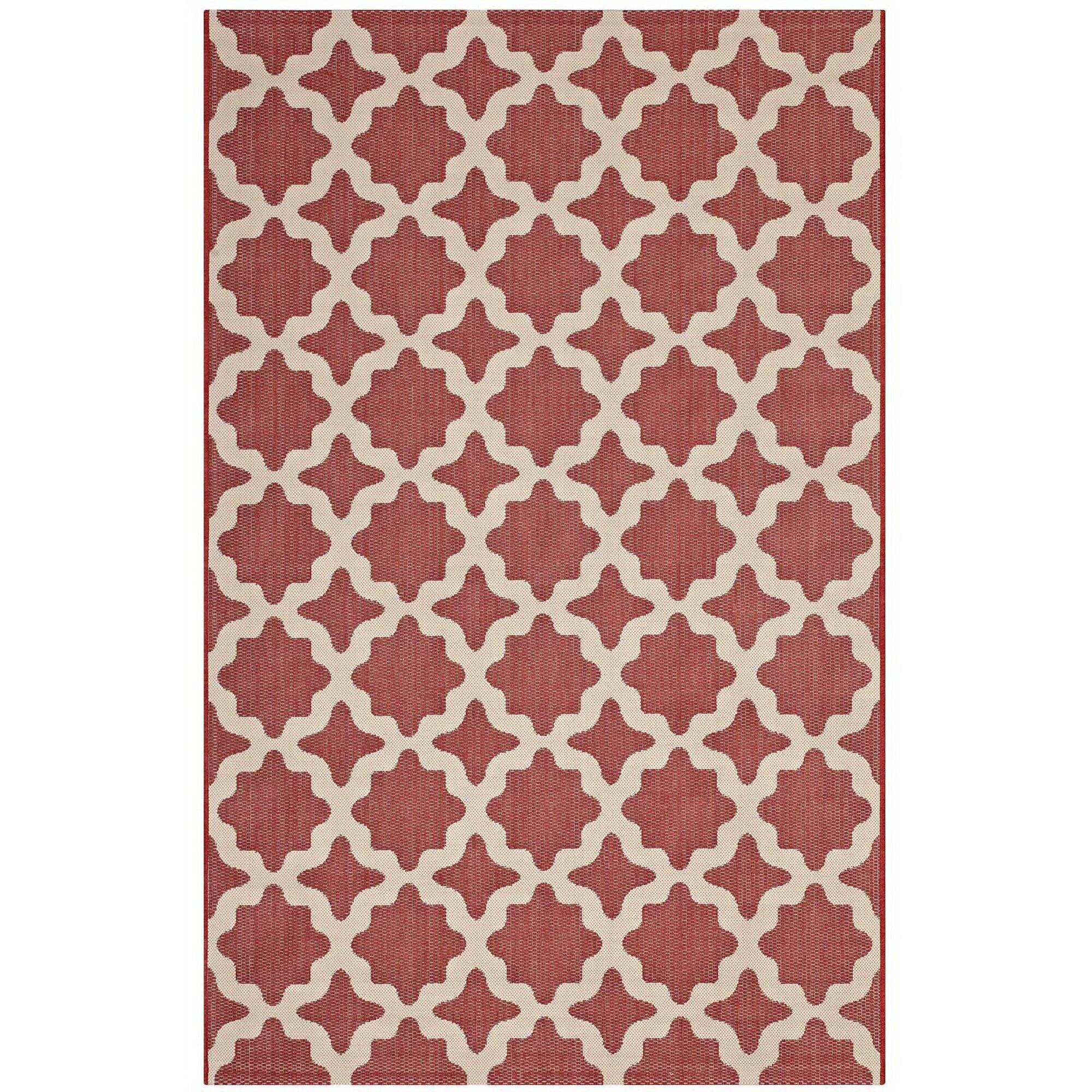 Angle. Modway - Cerelia Moroccan Trellis Indoor and Outdoor Area Rug - Red and Beige.